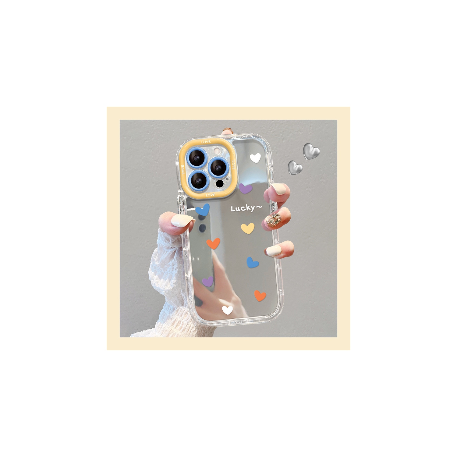 Étui pour téléphone avec miroir en forme de coeur couleur Graffiti