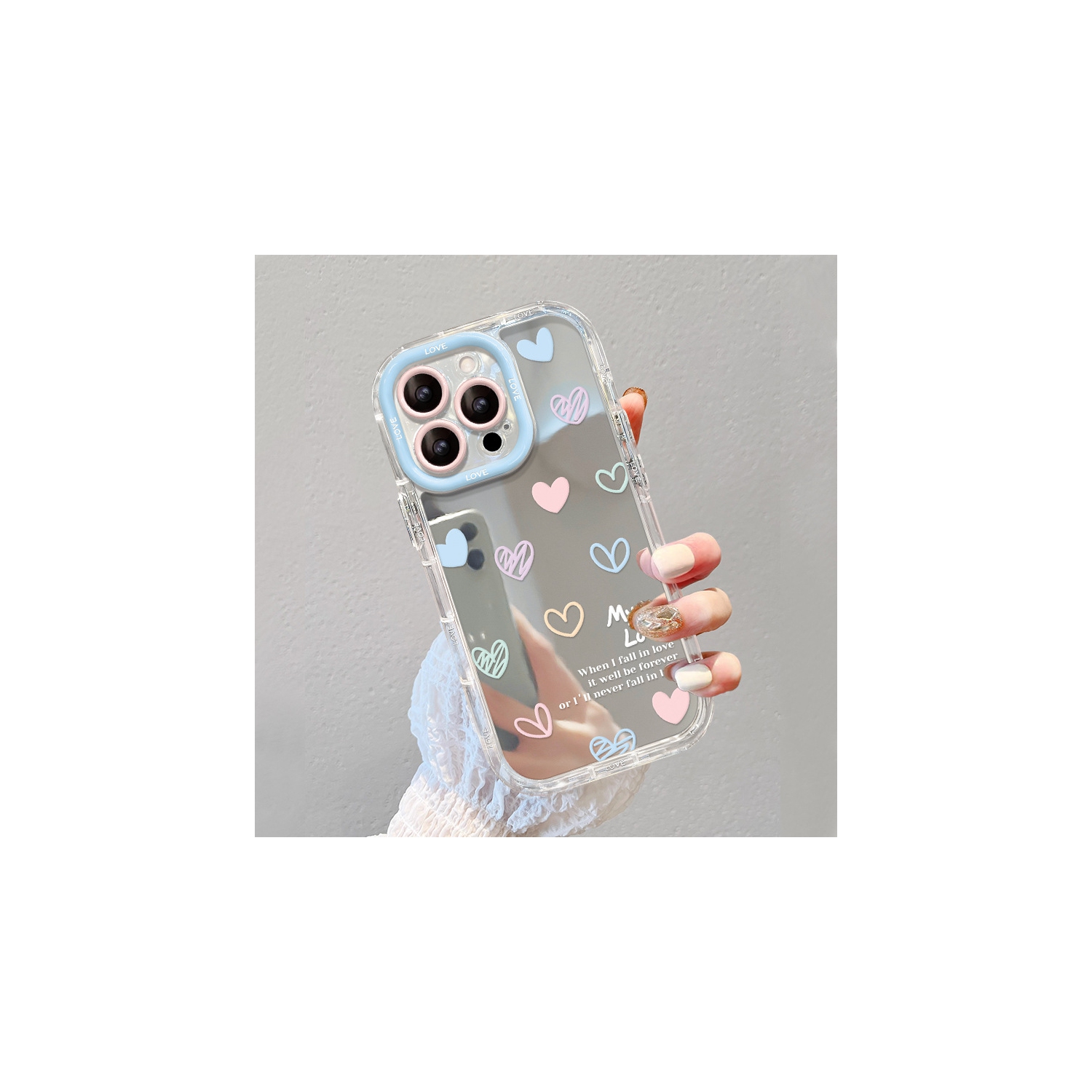 Étui pour téléphone avec miroir en forme de coeur couleur Graffiti