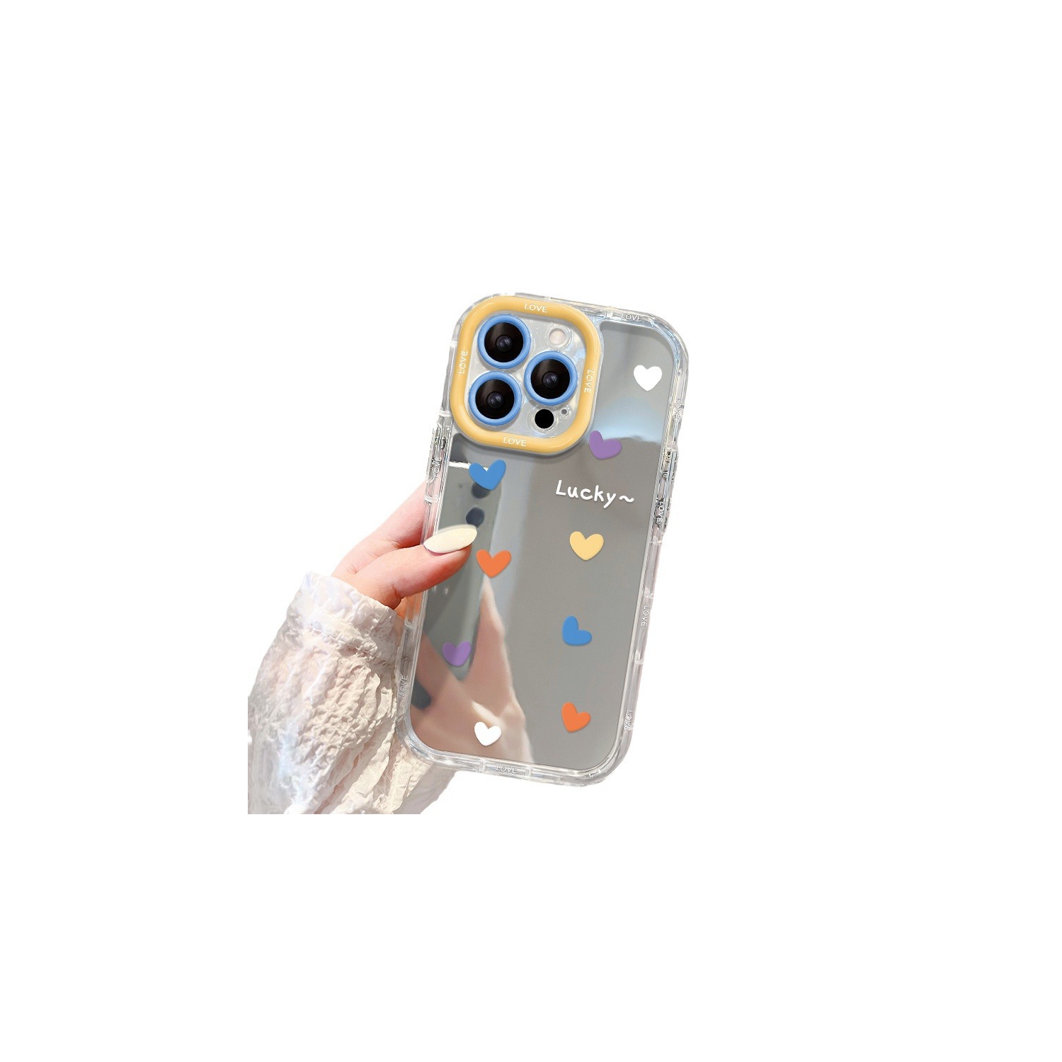 Étui pour téléphone avec miroir en forme de coeur couleur Graffiti