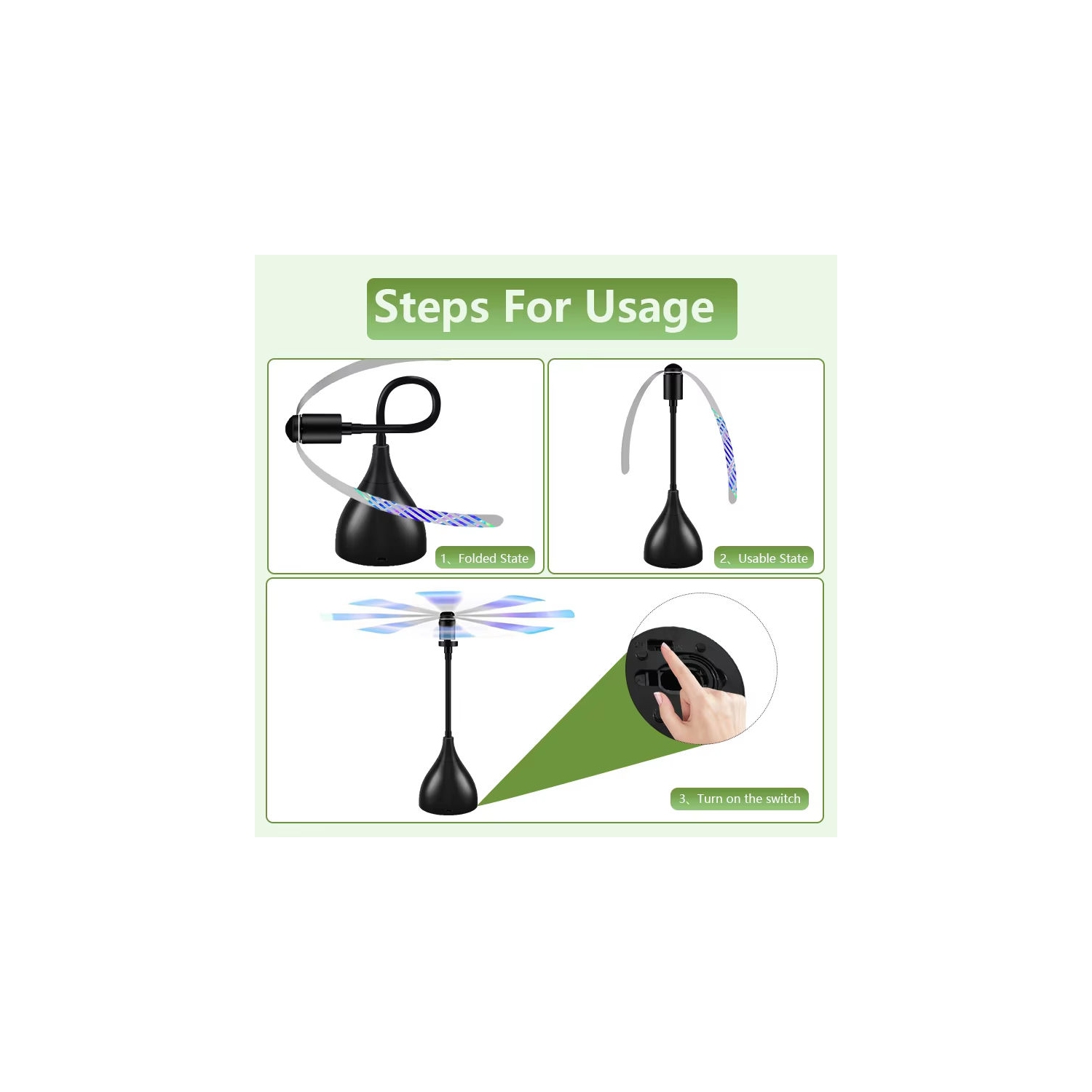 Ventilateurs pour table, ventilateur chasse-mouche pratique à pales souples, alimentation USB ou à piles, sans son et ventilateur portatif pour