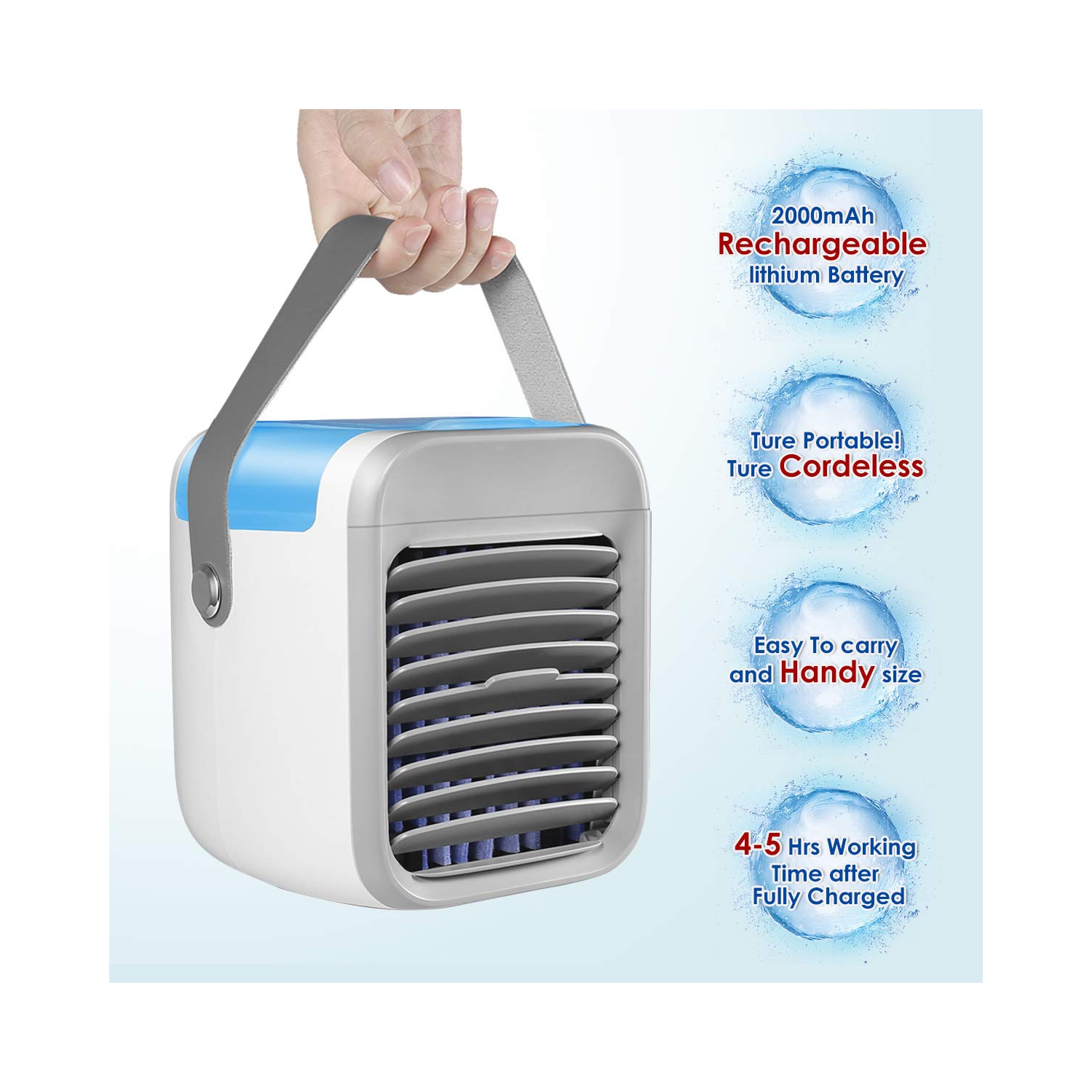 Ventilateur portatif, ventilateur de climatiseur par évaporation rechargeable à 3 vitesses, 7 couleurs, refroidisseur d'air personnel sans fil pour