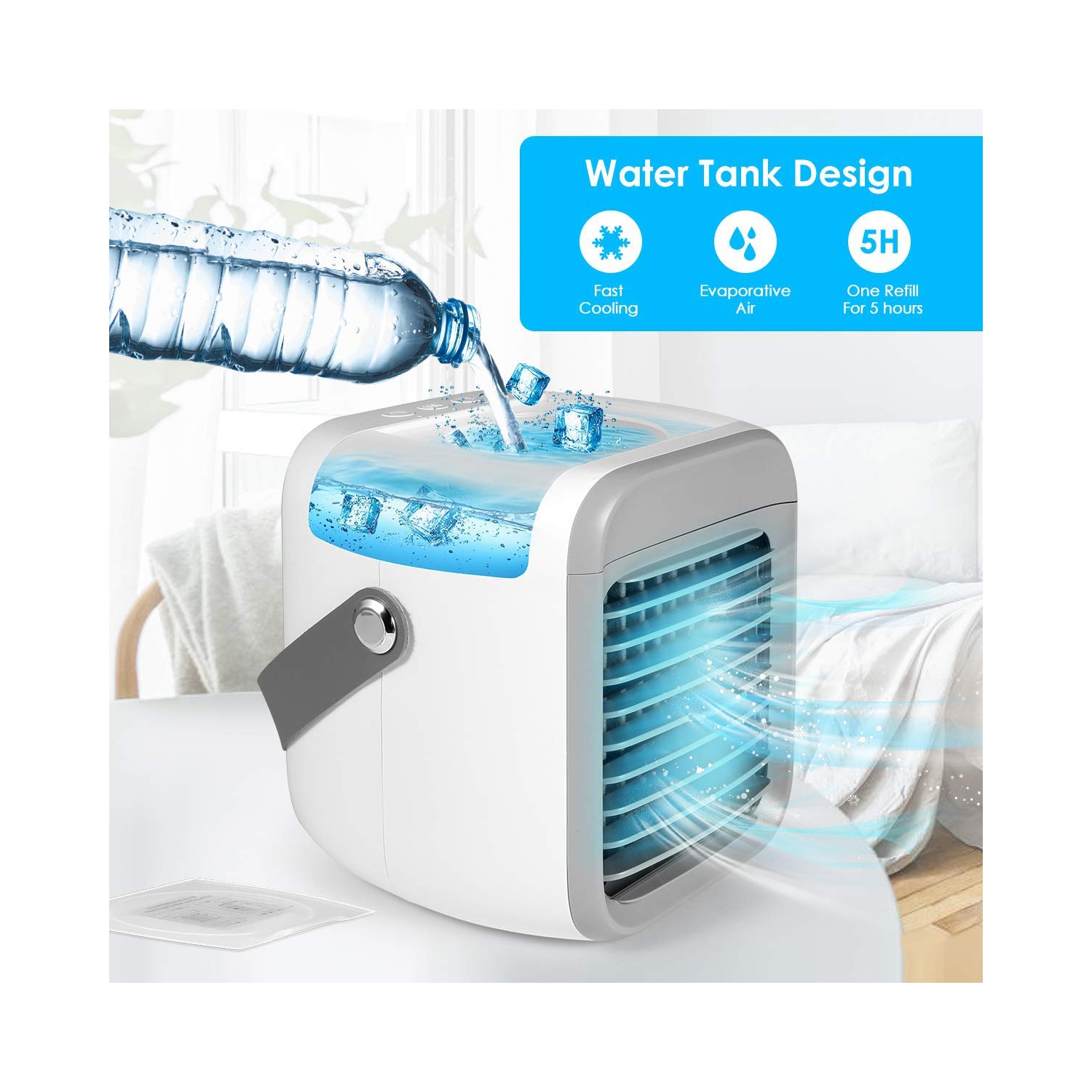 Ventilateur portatif, ventilateur de climatiseur par évaporation rechargeable à 3 vitesses, 7 couleurs, refroidisseur d'air personnel sans fil pour