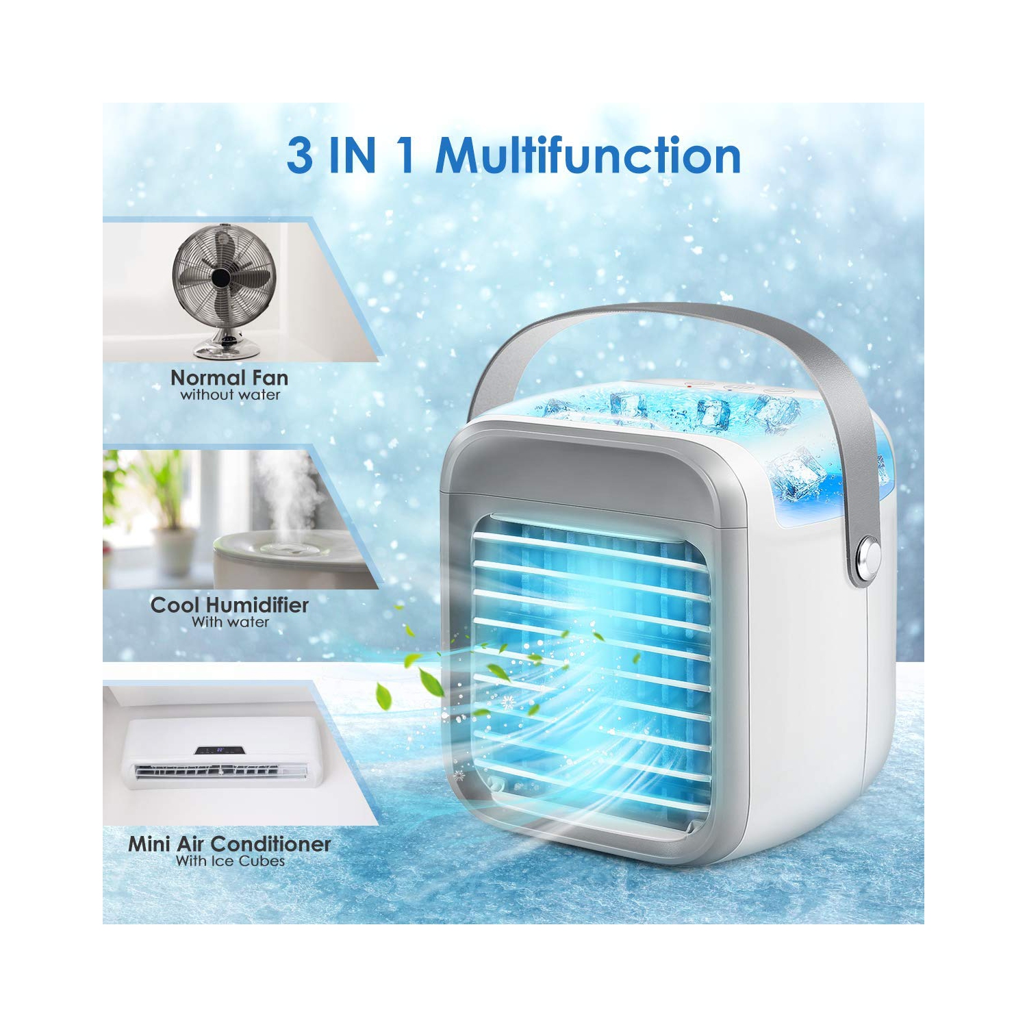 Ventilateur portatif, ventilateur de climatiseur par évaporation rechargeable à 3 vitesses, 7 couleurs, refroidisseur d'air personnel sans fil pour