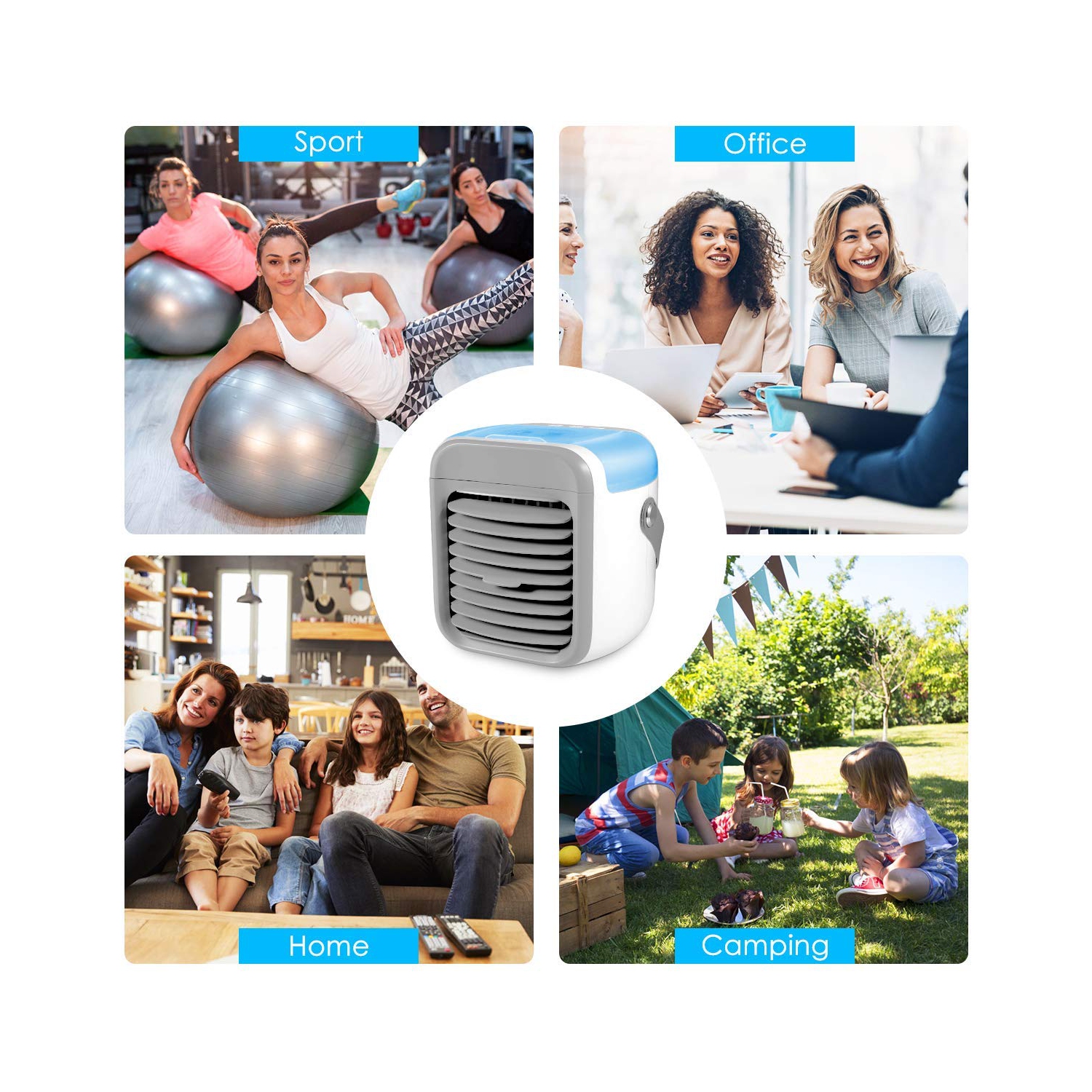 Ventilateur portatif, ventilateur de climatiseur par évaporation rechargeable à 3 vitesses, 7 couleurs, refroidisseur d'air personnel sans fil pour