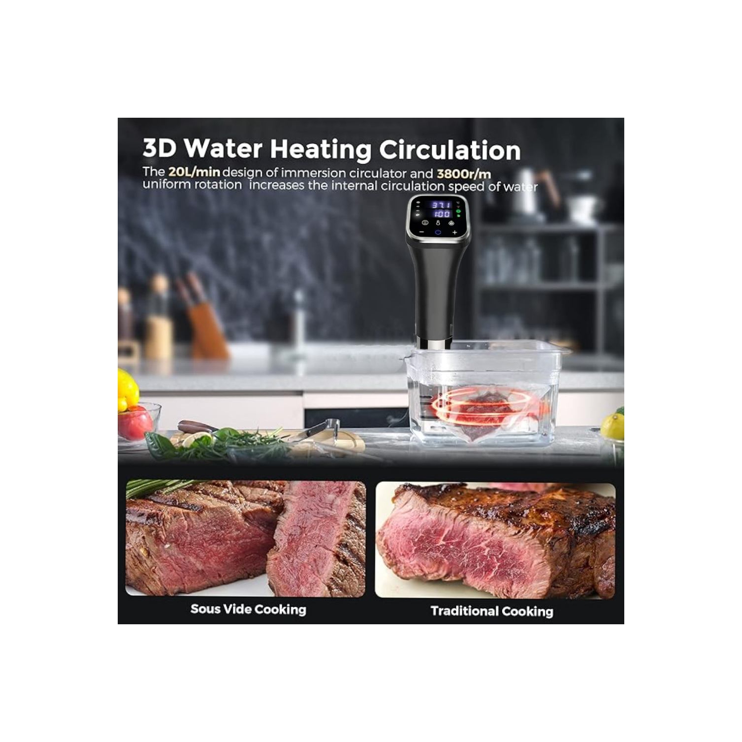 Circulateur sous vide , Cuiseur sous vide 1100&nbsp;W Circulateur d'immersion thermique étanche avec menus prédéfinis pour la cuisson