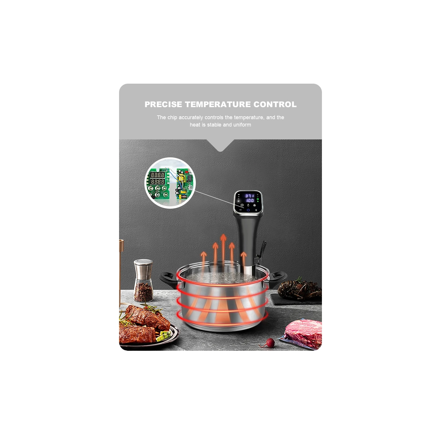 Circulateur sous vide , Cuiseur sous vide 1100&nbsp;W Circulateur d'immersion thermique étanche avec menus prédéfinis pour la cuisson