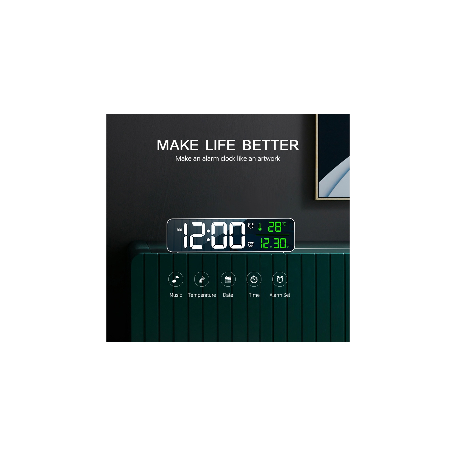Electronic Wall Clock Table Clock & Options，with Temperature Display for Home Living Room Office Decoration