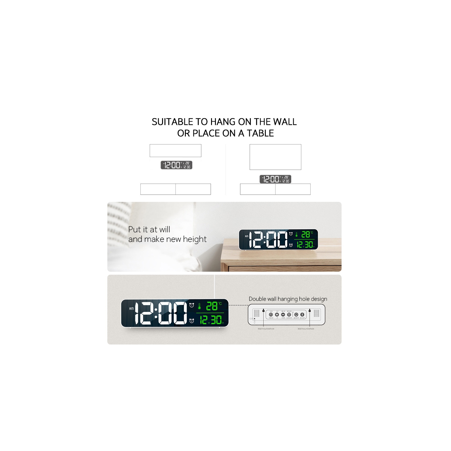 Electronic Wall Clock Table Clock & Options，with Temperature Display for Home Living Room Office Decoration