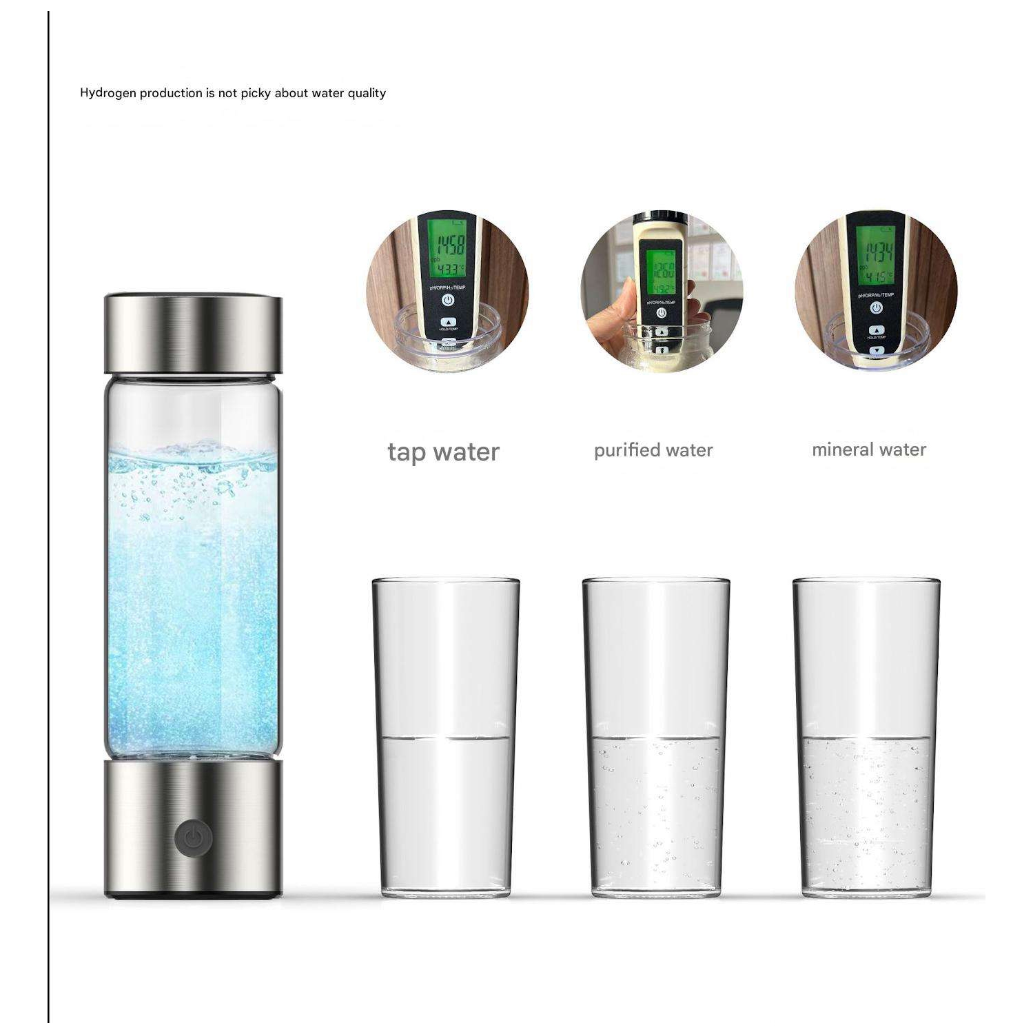 Hydrogen Water Bottle, Hydrogen Water Generator Gifts for Mom, Portable Hydrogen Water Ionizer Machine, Hydrogen Rich Water Glass Water 460ml
