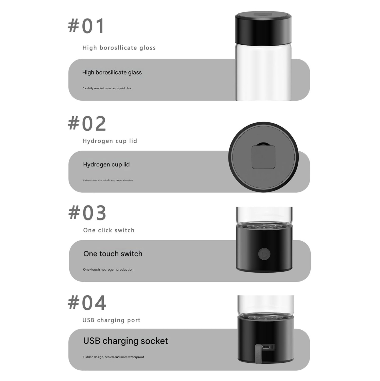 Hydrogen Water Bottle, Hydrogen Water Generator Gifts for Mom, Portable Hydrogen Water Ionizer Machine, Hydrogen Rich Water Glass Water 460ml