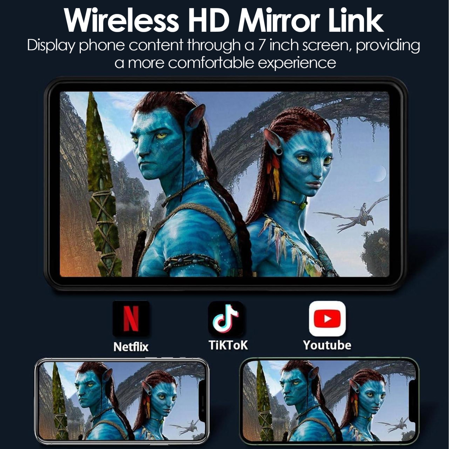 Navigation Carplay Screen for Car, 7" HD Portable Car Stereo Touch Screen with Wireless Android Auto, Voice Control, Bluetooth,Navigation