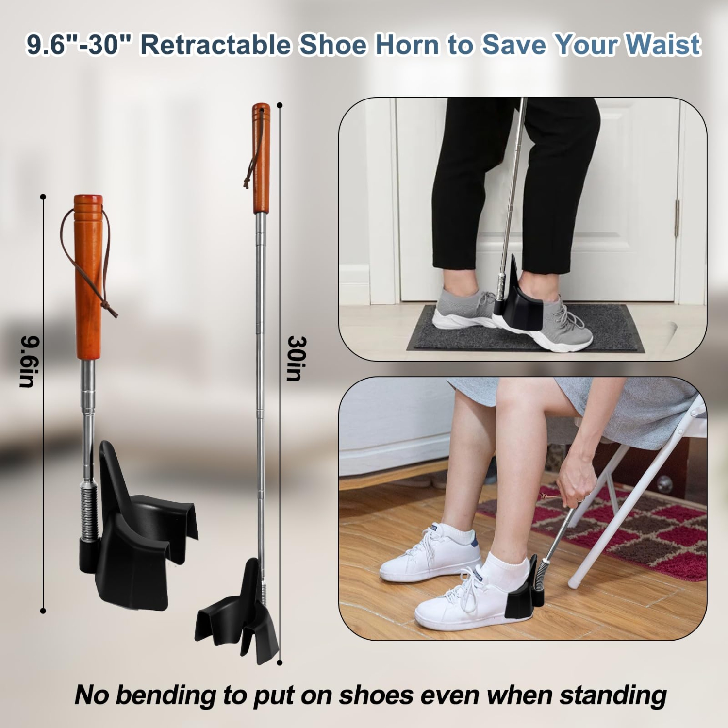 Klaxon de chaussure à poignée longue pour aînés, cornes télescopiques de 9,4 à 30&nbsp;po pour chaussures Assist Helper , meilleurs cadeaux pour les