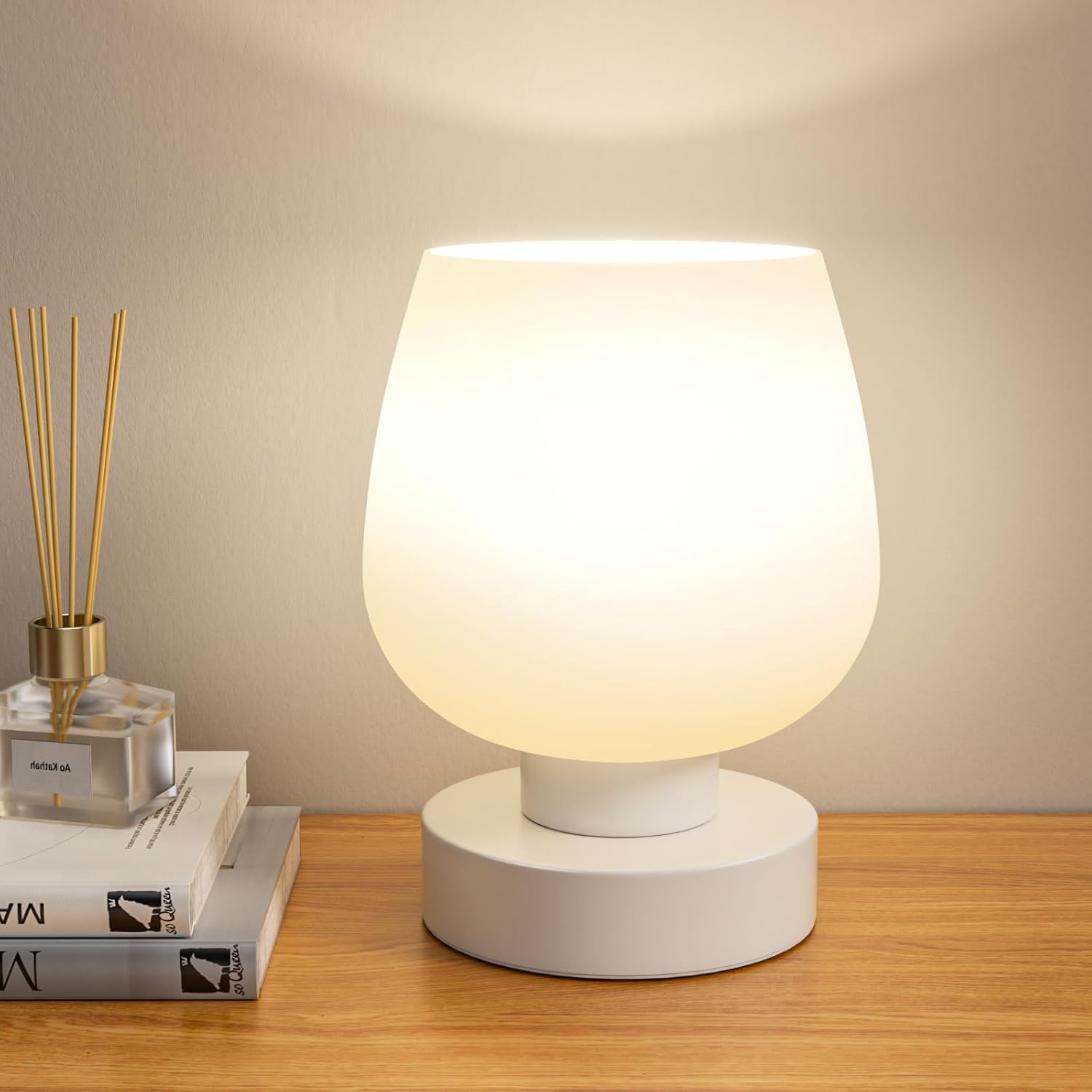 Lampe de table tactile pour table de chevet, Petite lampe de chevet pour chambre Salon, Lampe de bureau à intensité réglable avec abat-jour, Ampoules