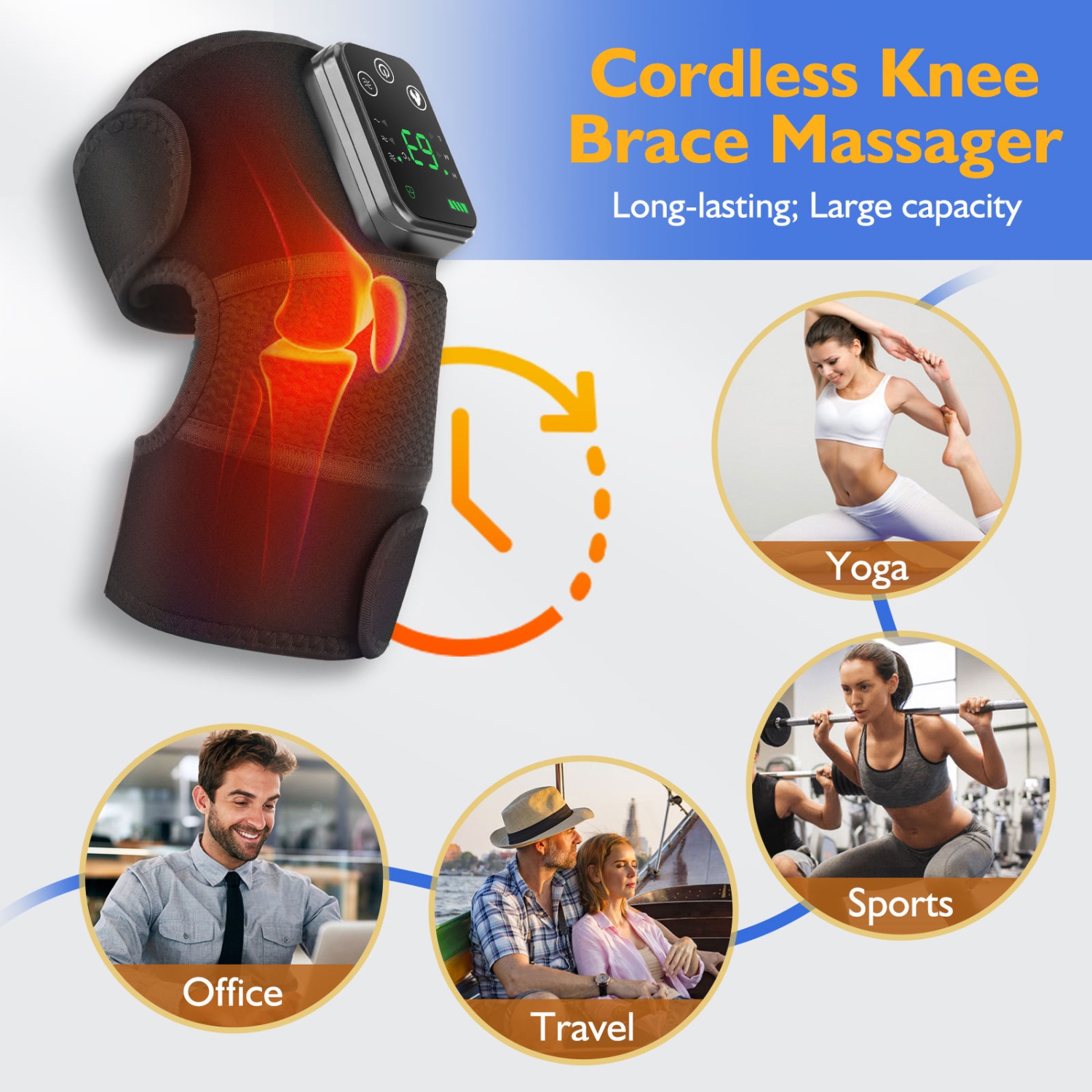 Electric knee massager with IR heating, 3-in-1 Cordless Knee Massager Electric Heating Knee Shoulder Pad 3-Modes Vibration Leg Joint Muscle Relax