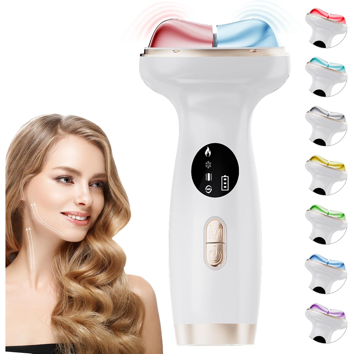Hot & Cold Dual Mode Face Neck Beauty Massager,7 Color LED Light Microcurrent Facial Sculptor,Heating & Ice Compress Beauty Device for Skin Care,Face