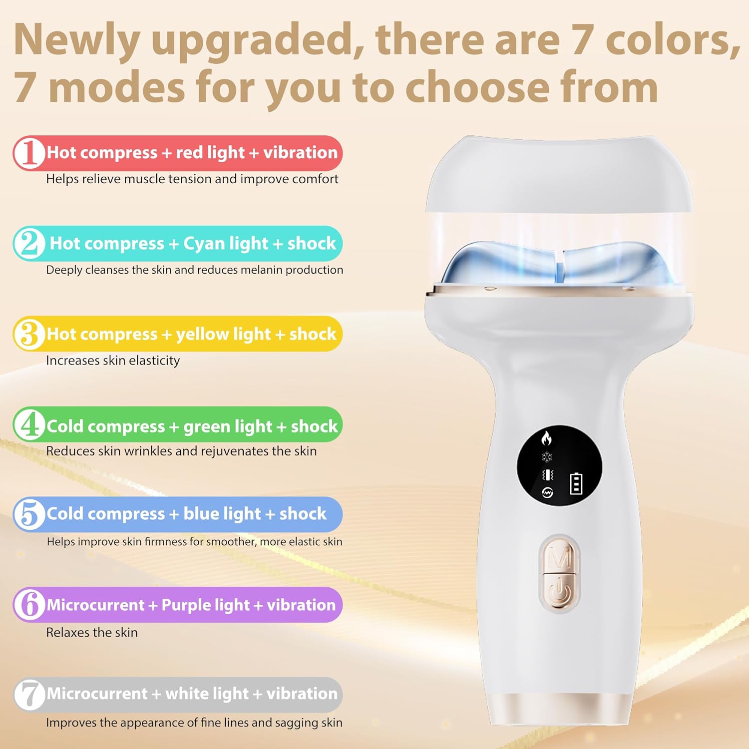 Hot & Cold Dual Mode Face Neck Beauty Massager,7 Color LED Light Microcurrent Facial Sculptor,Heating & Ice Compress Beauty Device for Skin Care,Face