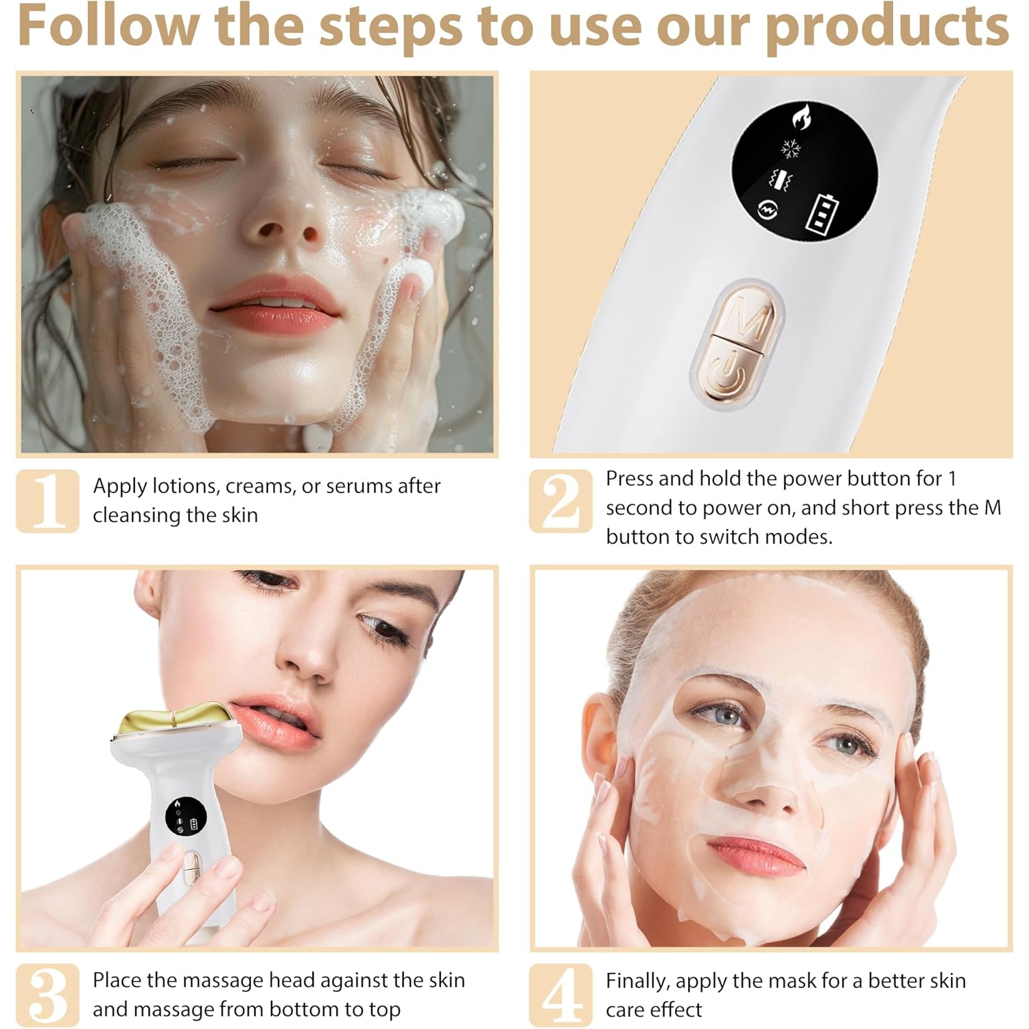 Hot & Cold Dual Mode Face Neck Beauty Massager,7 Color LED Light Microcurrent Facial Sculptor,Heating & Ice Compress Beauty Device for Skin Care,Face