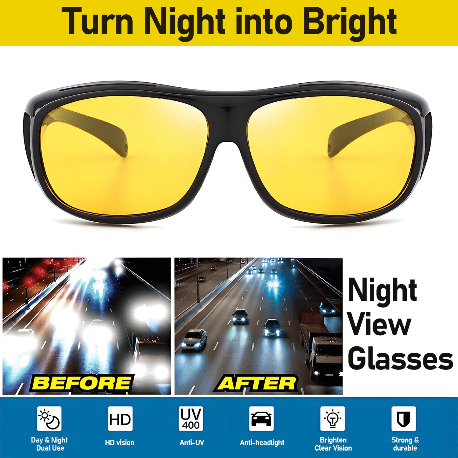 HD Vision nocturne Lunettes de soleil Nuit Conduite de nuit Lunettes de pluie ou de neige Antireflet polarisé pour hommes Femmes