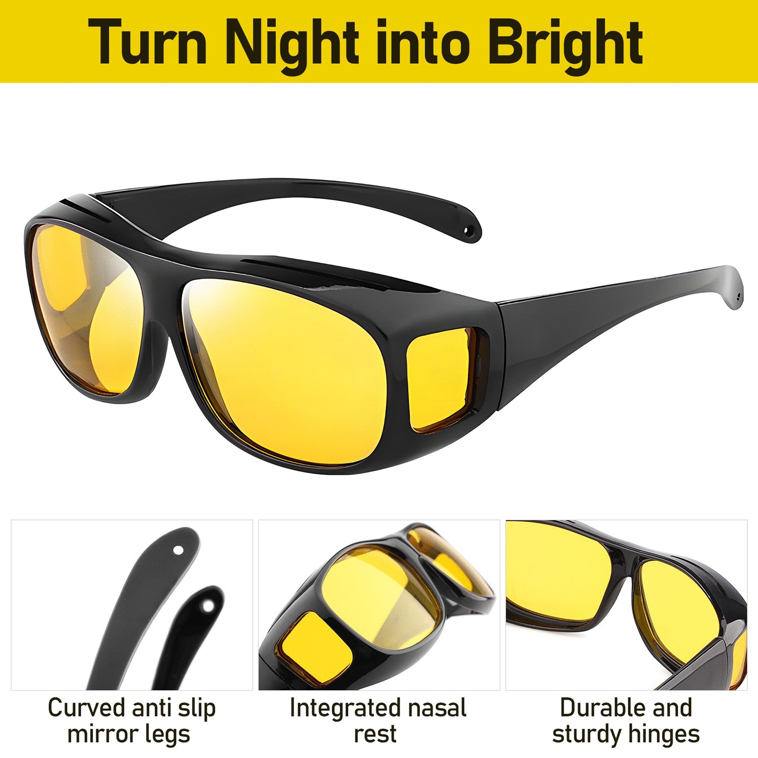 HD Vision nocturne Lunettes de soleil Nuit Conduite de nuit Lunettes de pluie ou de neige Antireflet polarisé pour hommes Femmes