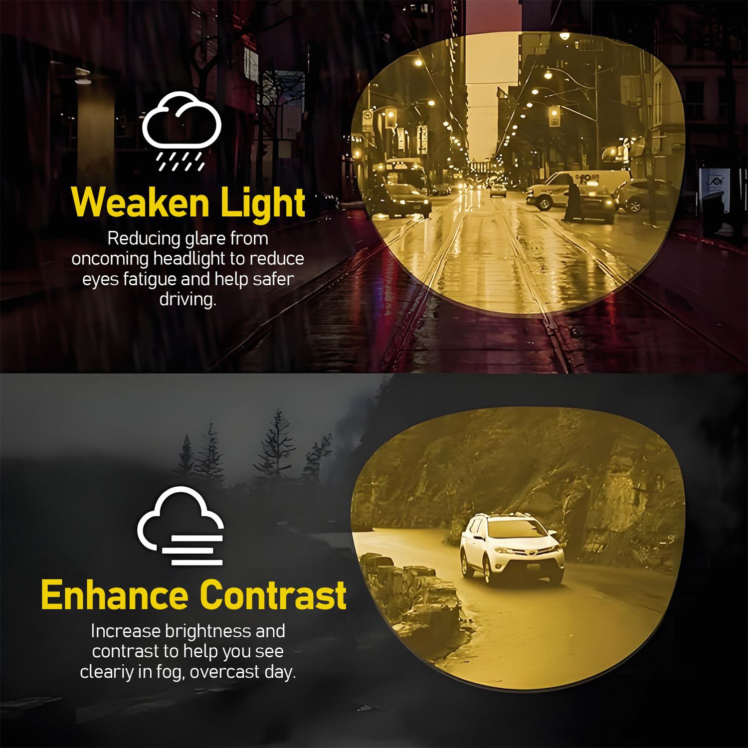 HD Vision nocturne Lunettes de soleil Nuit Conduite de nuit Lunettes de pluie ou de neige Antireflet polarisé pour hommes Femmes