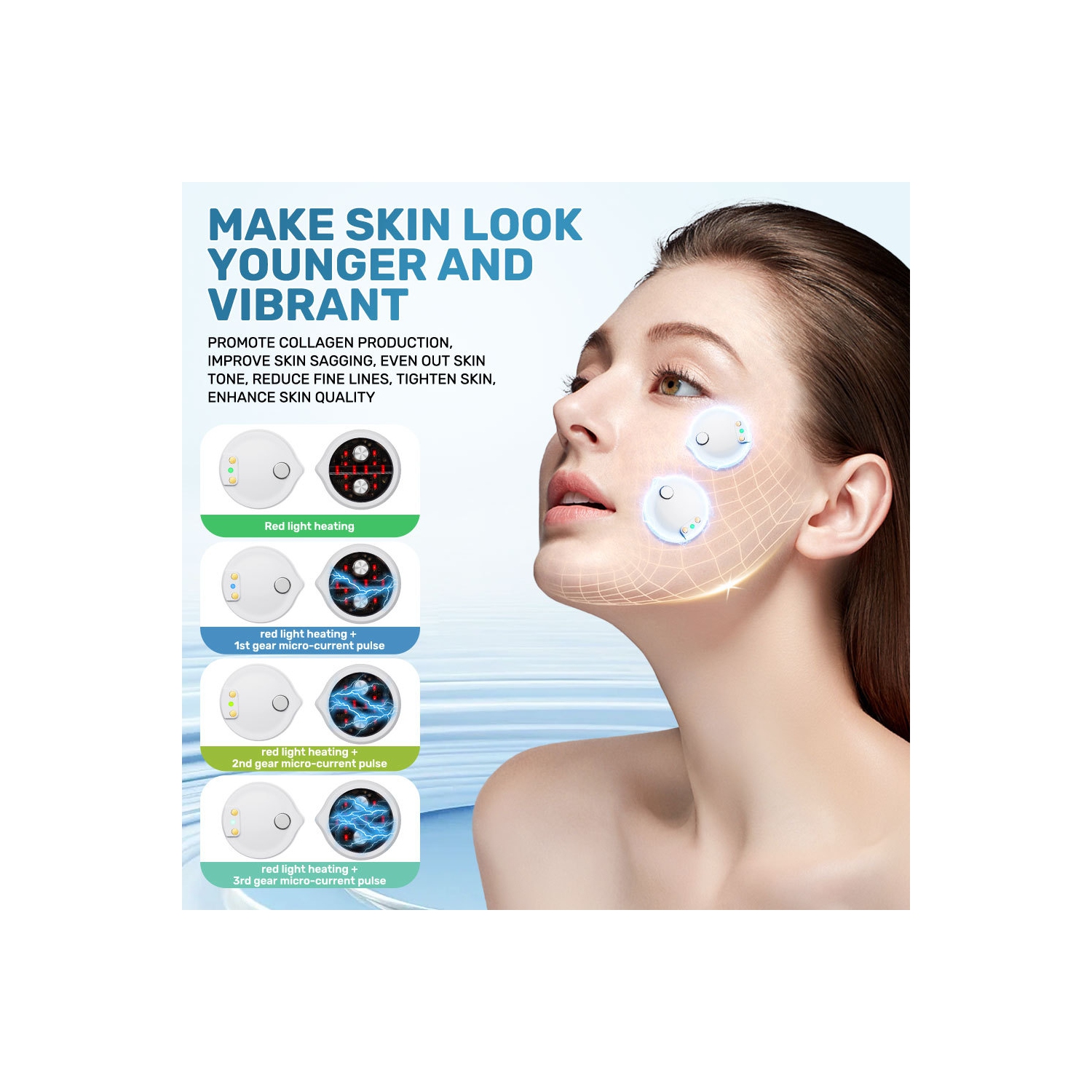 Red Light Facial Micro-current Pulse Massage Skin Rejuvenation Beauty Improvement Facial Fine Lines Massager