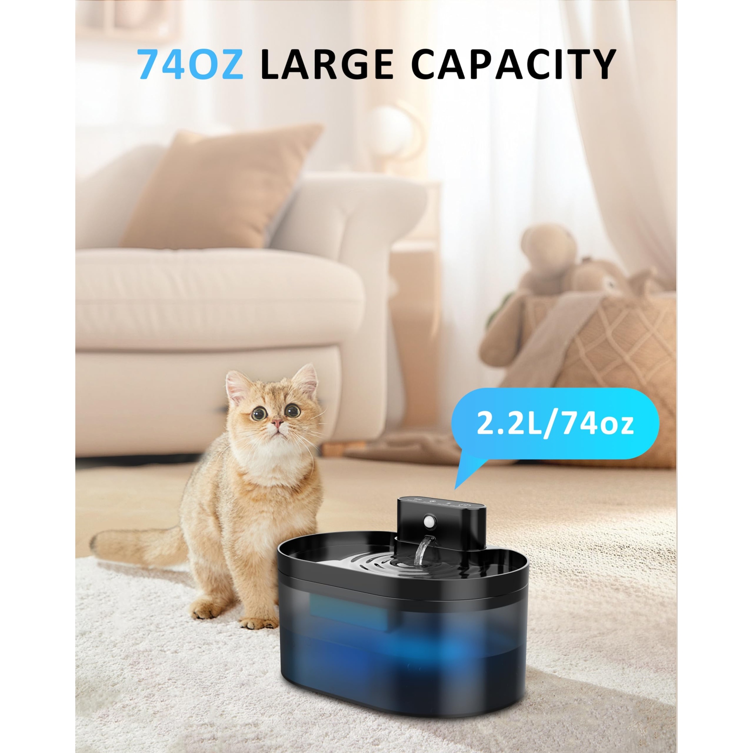 Wireless Cats Fountain Battery Operated Automatic Water Dispenser 2.2L Capcacity