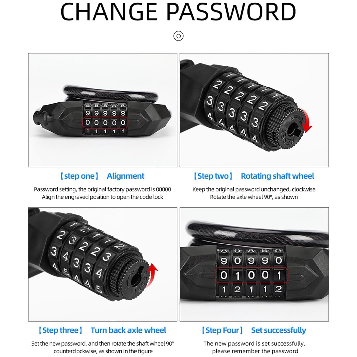 Bike lock, 4-foot long weatherproof heavy duty anti-theft security bike chain lock, 5-position resettable coil cable lock for locking mountain bike