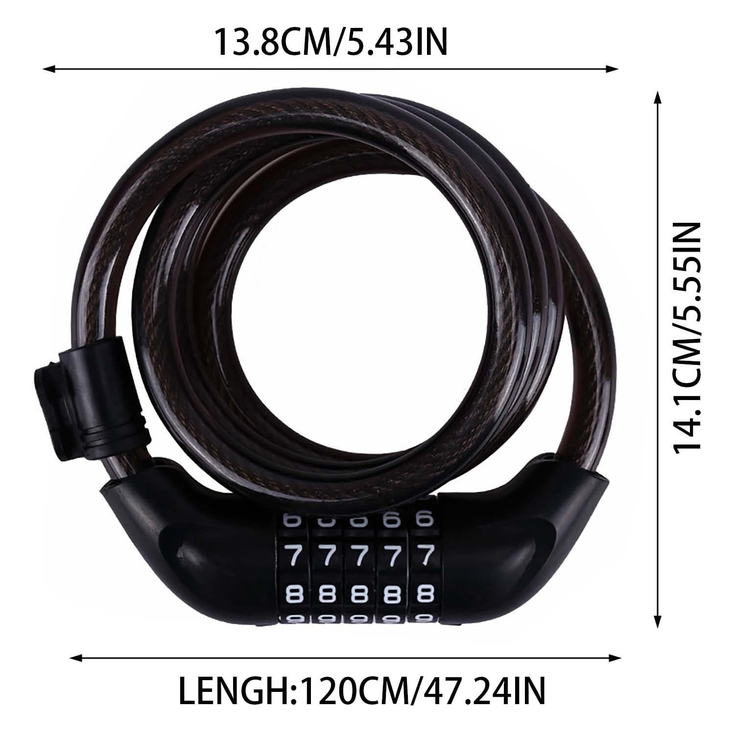 Bike lock, 4-foot long weatherproof heavy duty anti-theft security bike chain lock, 5-position resettable coil cable lock for locking mountain bike