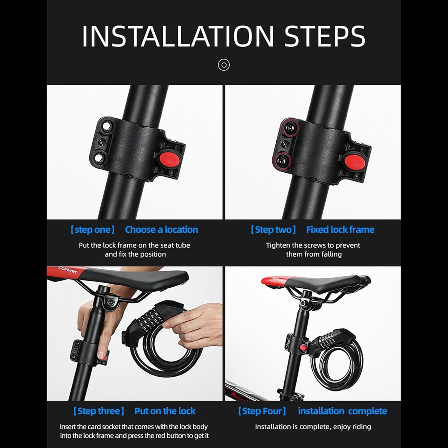 Bike lock, 4-foot long weatherproof heavy duty anti-theft security bike chain lock, 5-position resettable coil cable lock for locking mountain bike