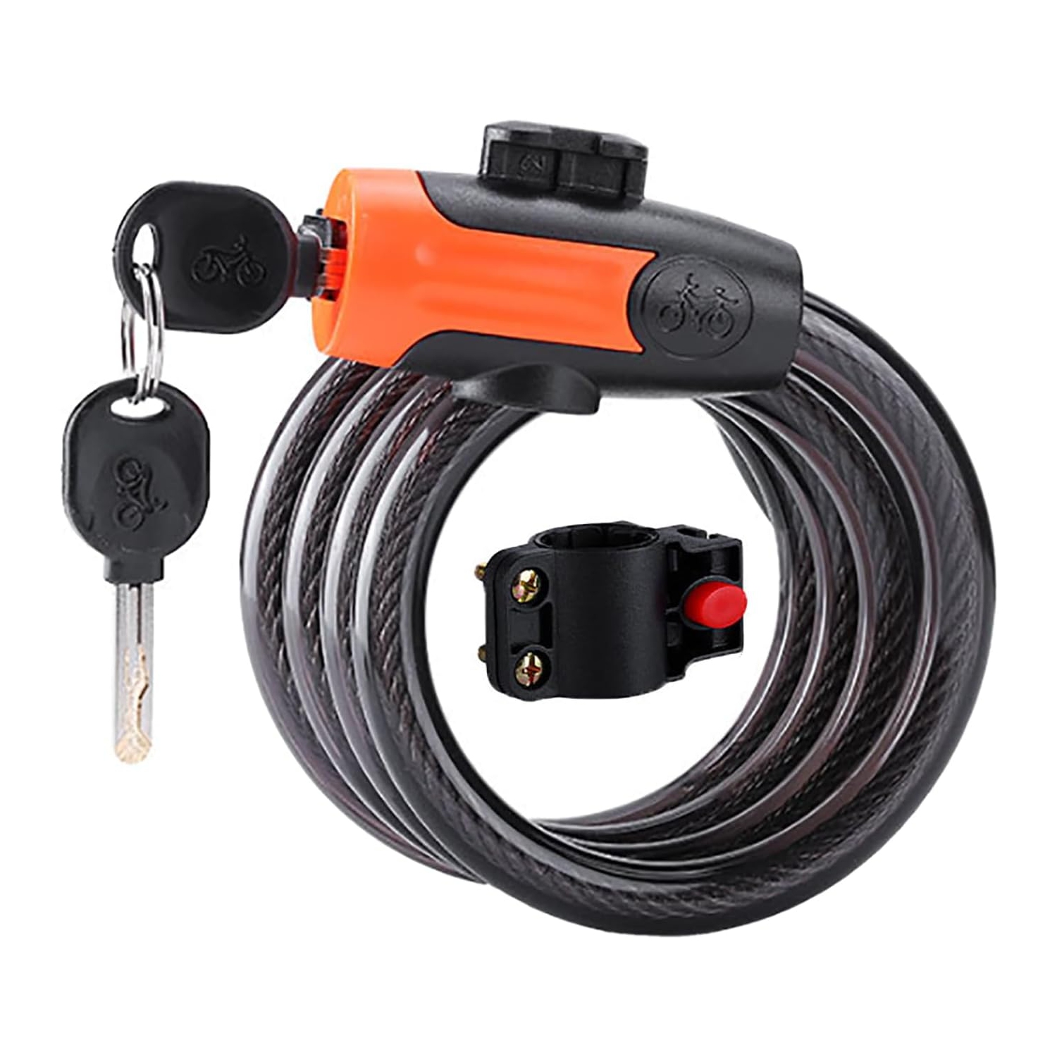 Câble en acier avec verrou antivol pour vélo avec 2 clés et support de fixation; Câble antivol pour vélo extérieur; Longueur&nbsp;: 150&nbsp;cm