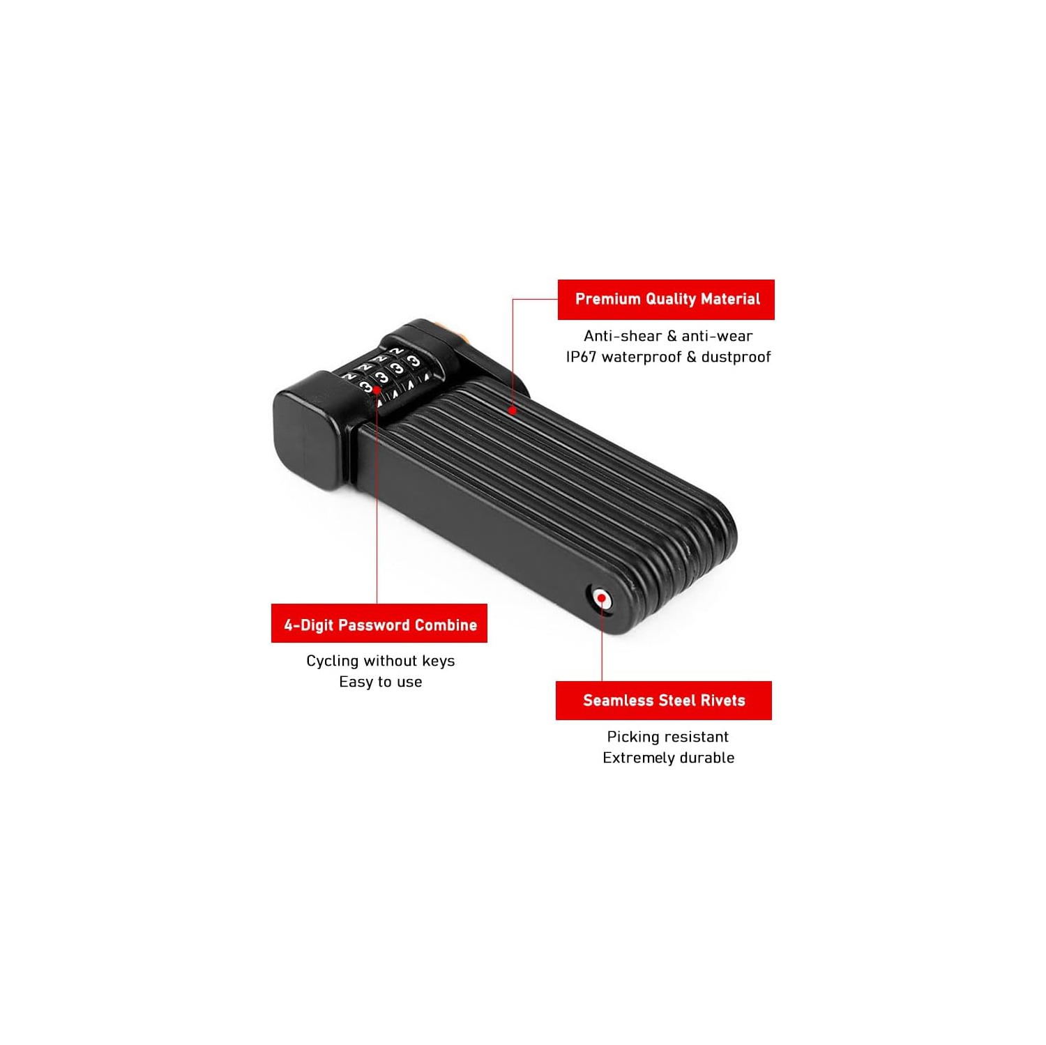 Cadenas pliant pour vélo, cadenas antivol à combinaison à 4 chiffres, alliage d'acier robuste, revêtement antirayure, étanche, antirouille, verrou