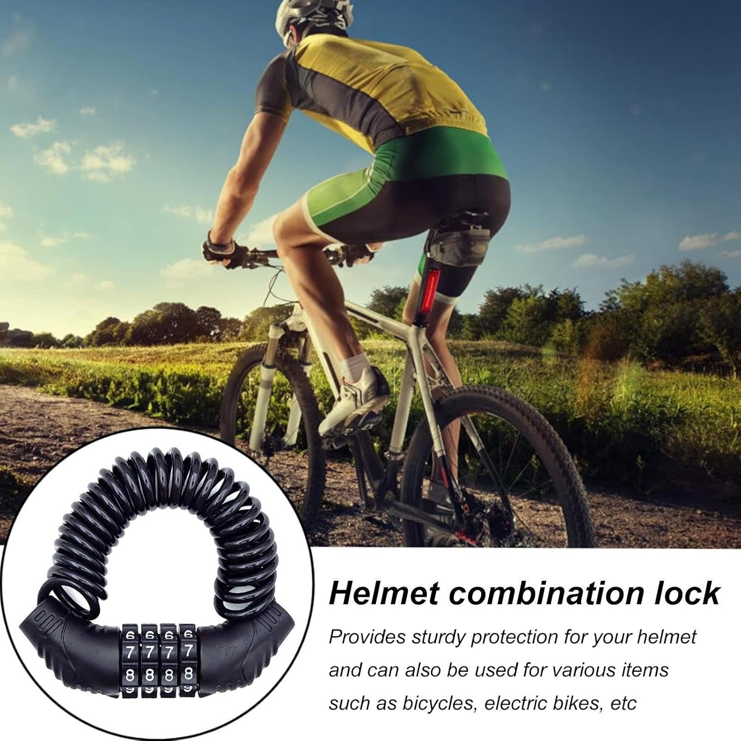 Verrou pour casque de moto | Verrou léger pour moto | Verrou de sécurité pour casque de trottinette, Verrou de chaîne pour casque de moto, Câble de