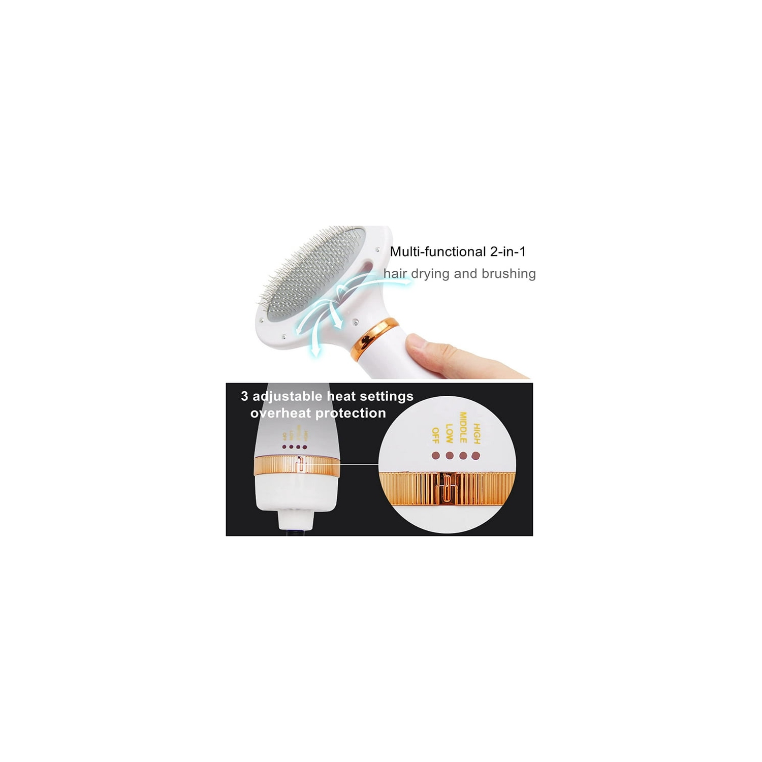 Sèche-cheveux et brosse pour animaux 2-en-1 – 3 réglages de température, silencieux 60&nbsp;dB, sans danger pour les chiens et les chats – Démêlage