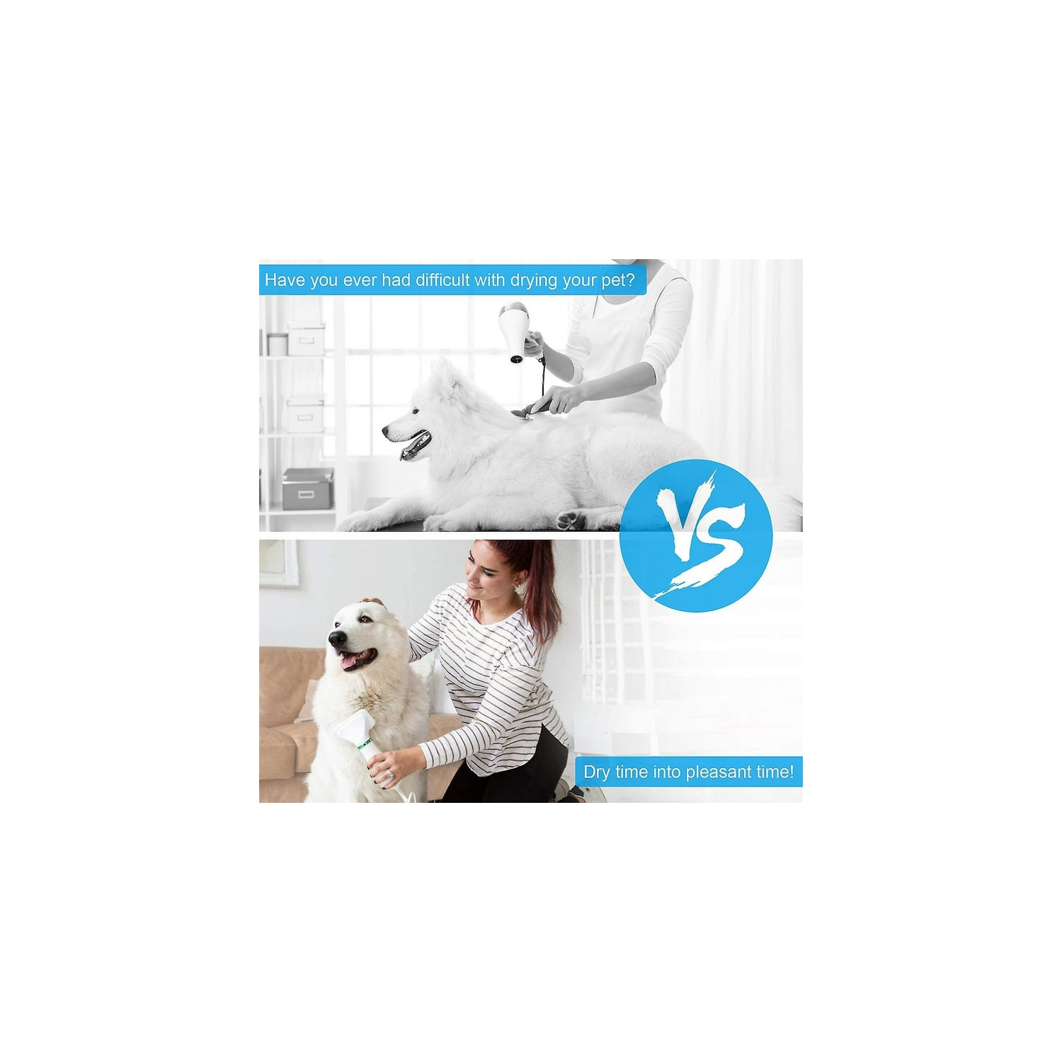 2-in-1 Pet Hair Dryer & Brush - 3 Temp Settings, 60dB Quiet, Safe for Dogs/Cats - Detangle & Dry Fast with Ergonomic Design