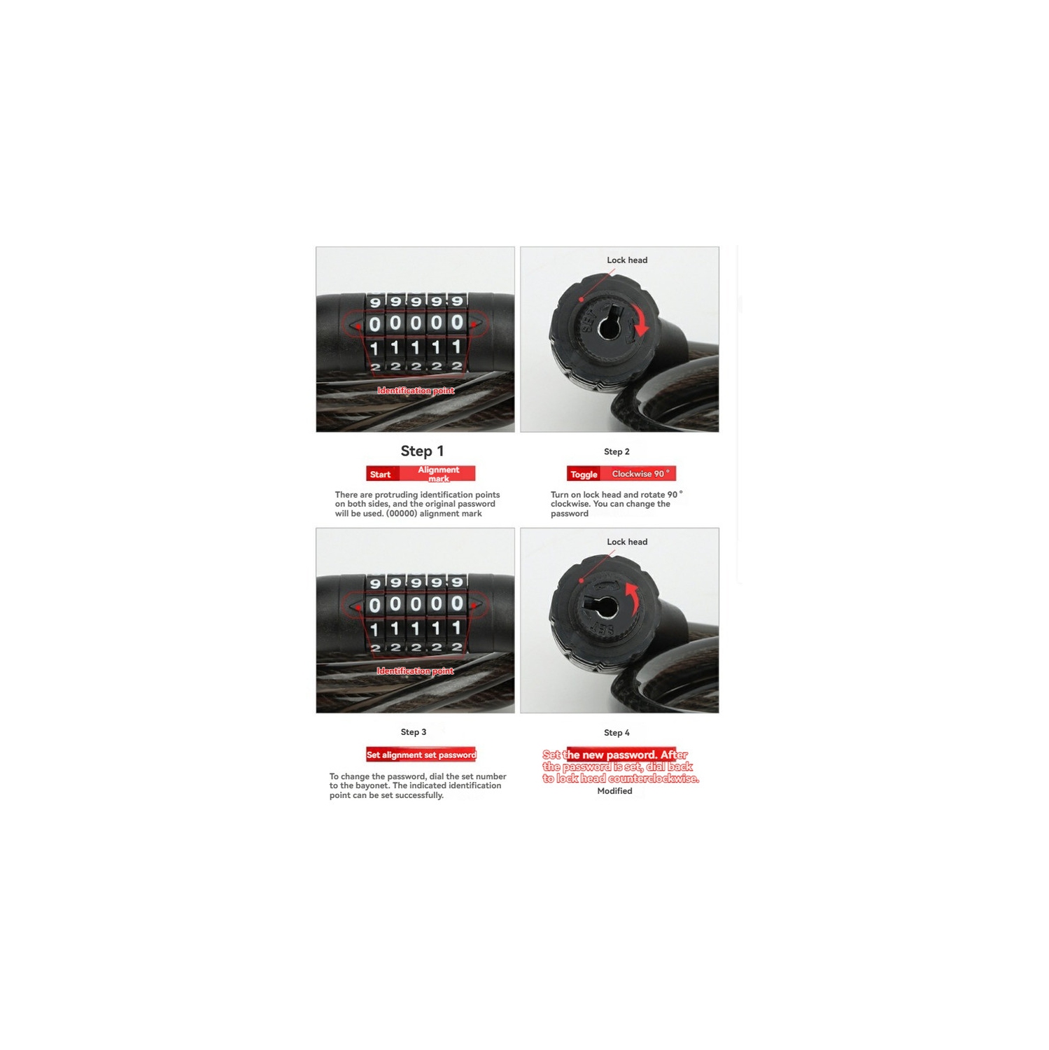 1.2M 5-digit password bicycle lock coil reset combination wire bicycle lock anti-theft password lock-black