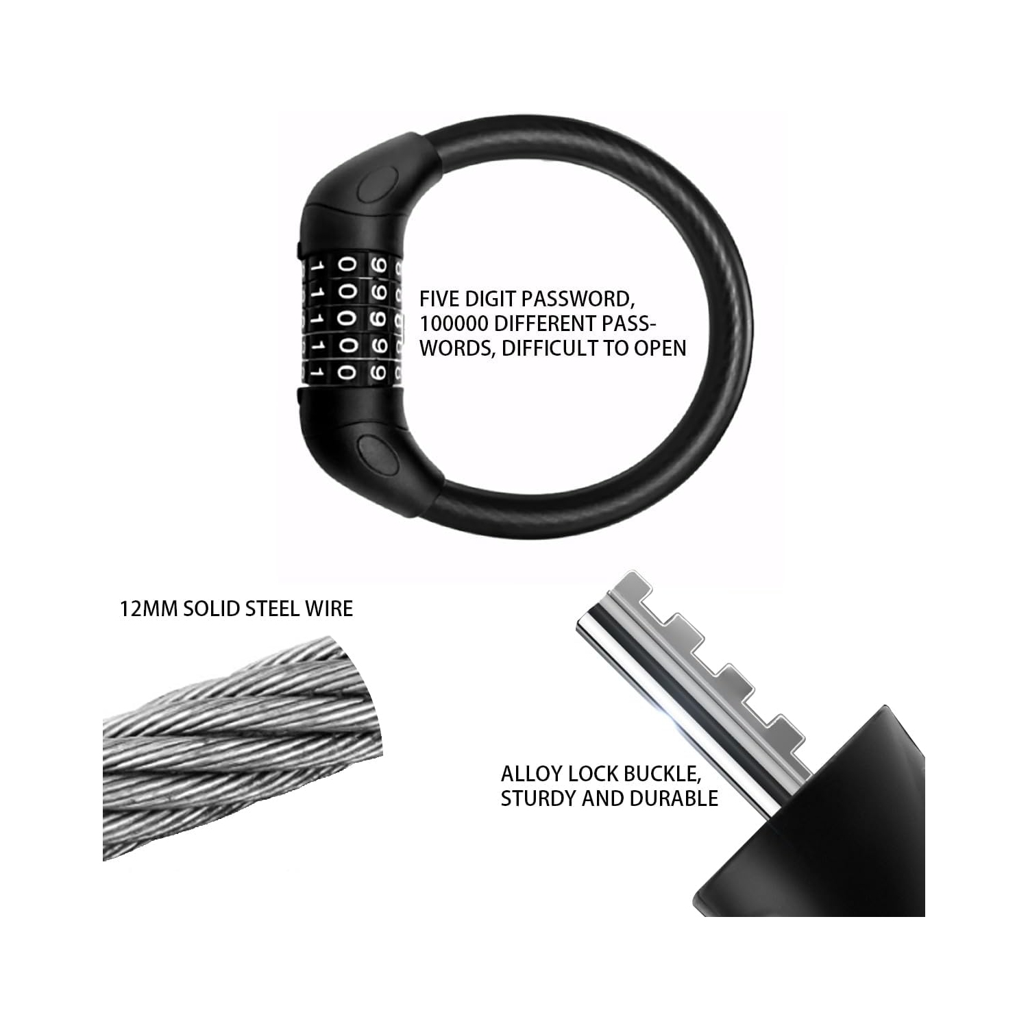 Verrouillage de bicyclette verrouillage par mot de passe véhicule électrique antivol verrouillage câble antivol mot de passe cinq chiffres bicyclette
