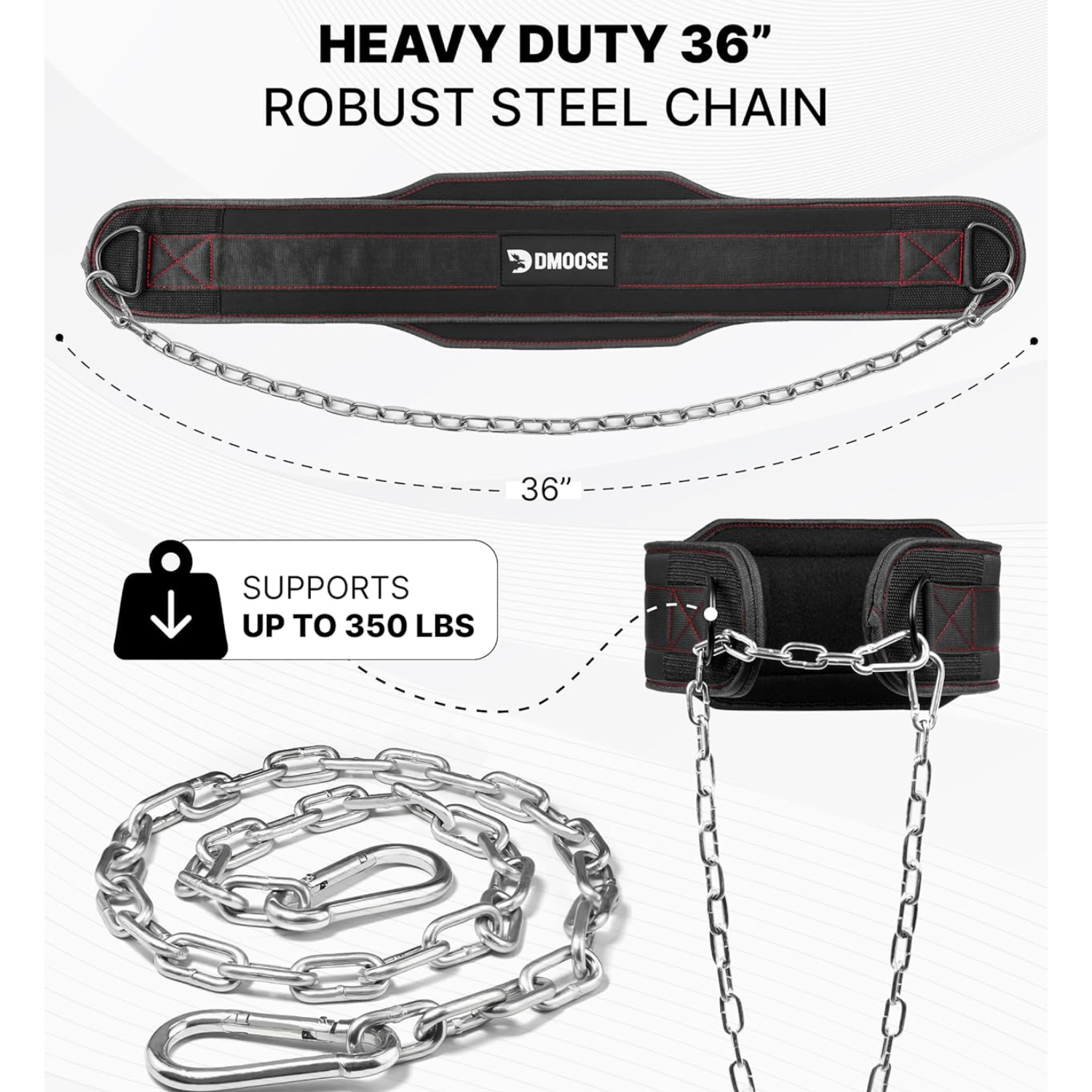 DMoose Fitness Dip Belt for Weightlifting - Gym Weight Belt with Chain for Pullup, Squat, Powerlifting & Bodybuilding - Heavy Duty Steel with
