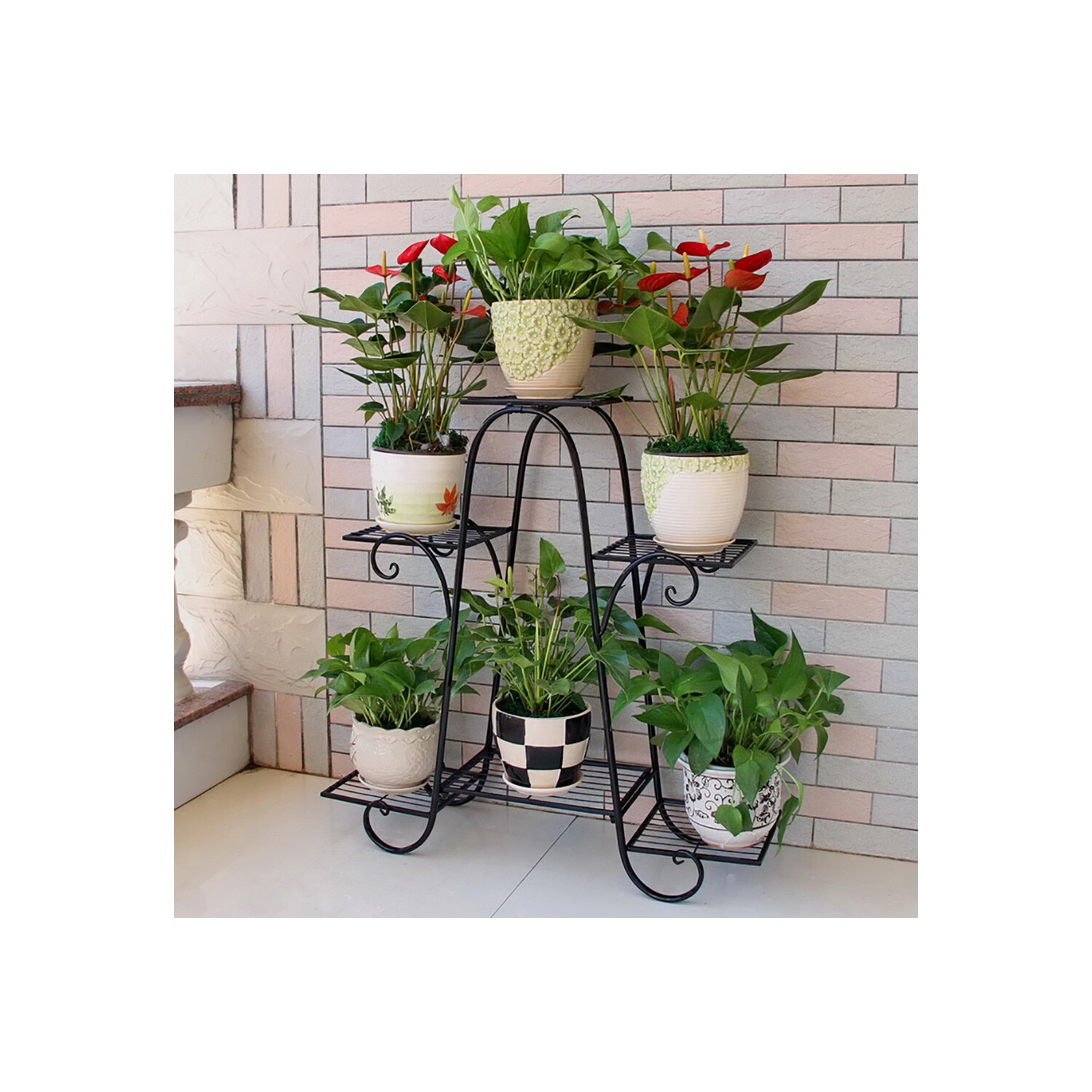 UNHO 6 Tier Plant Stands for Indoor and Outdoor, Metal Plant Stand Shelf, Flower Pot Holder Shelf for Multi Plants, Multilayer Potted Planters