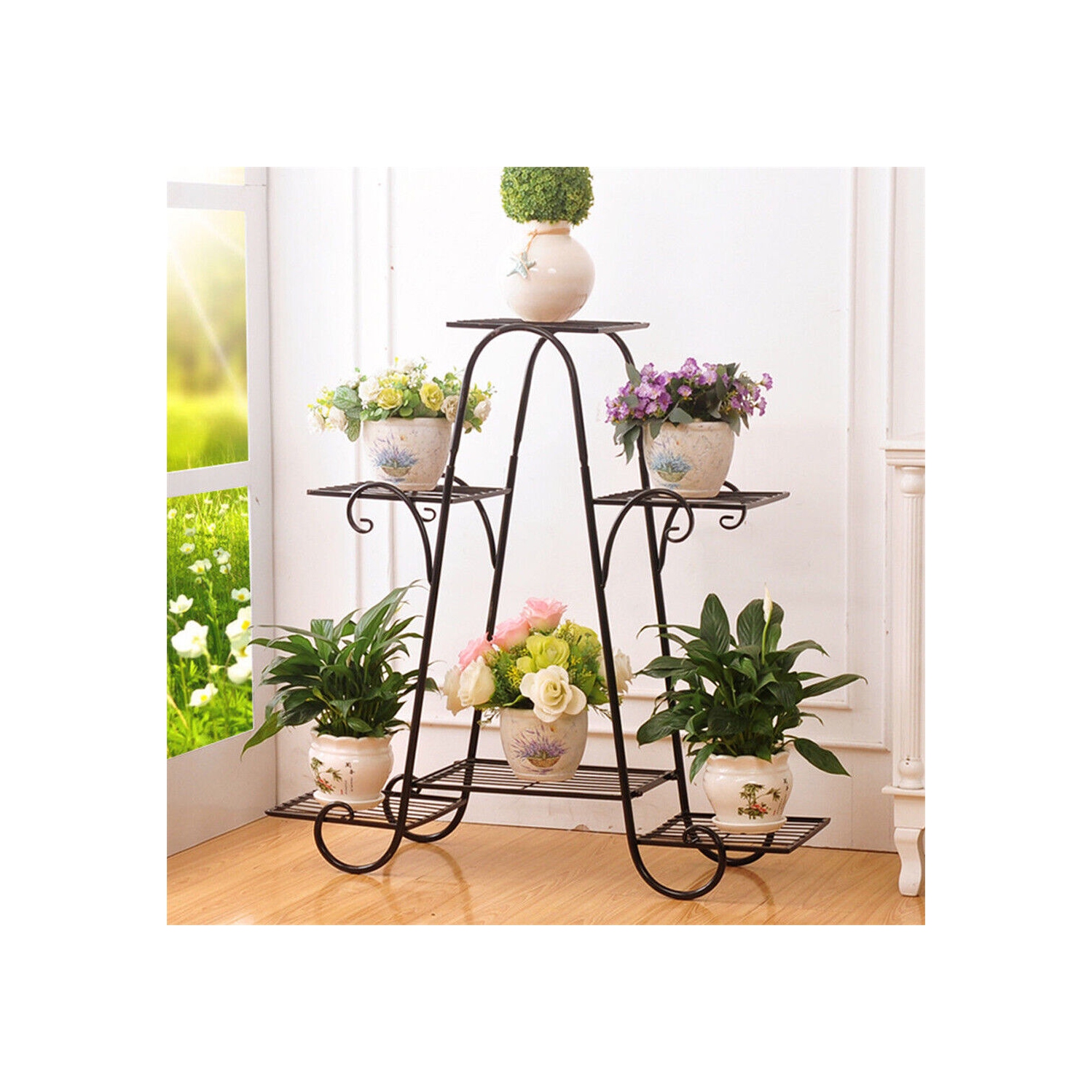 UNHO 6 Tier Plant Stands for Indoor and Outdoor, Metal Plant Stand Shelf, Flower Pot Holder Shelf for Multi Plants, Multilayer Potted Planters