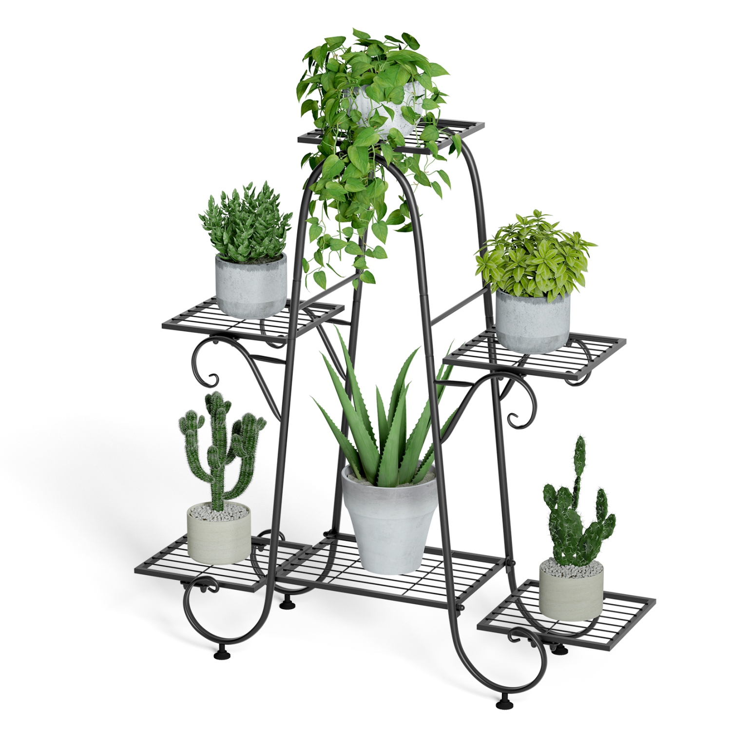 UNHO 6 Tier Plant Stands for Indoor and Outdoor, Metal Plant Stand Shelf, Flower Pot Holder Shelf for Multi Plants, Multilayer Potted Planters