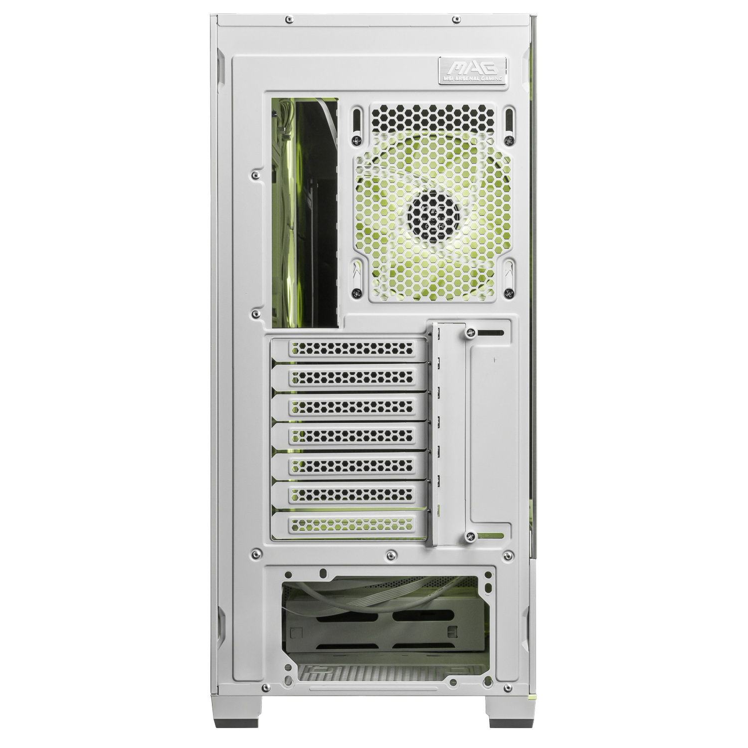 MAG PANO 110R PZ de MSI - Blanc - Boîtier d'ordinateur de jeu mi-tour - Panneau latéral en verre trempé - 3 ventilateurs 120&nbsp;mm ARVB - Prend en