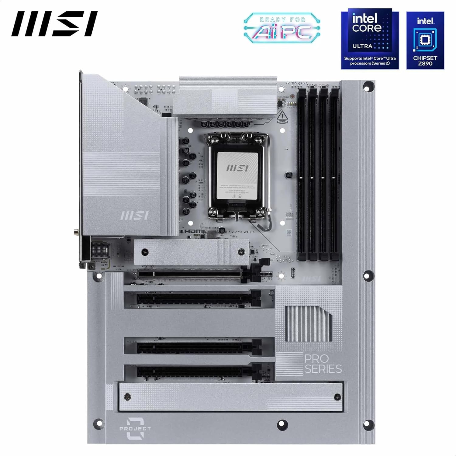 MSI PRO Z890-S WIFI PZ w/ DDR5, PCIe 5.0 x16 Slot, Triple M.2 Slots, 7.1 Audio, Thunderbolt 4, 2.5Gb LAN, Wi-Fi 7, Bluetooth 5.4
