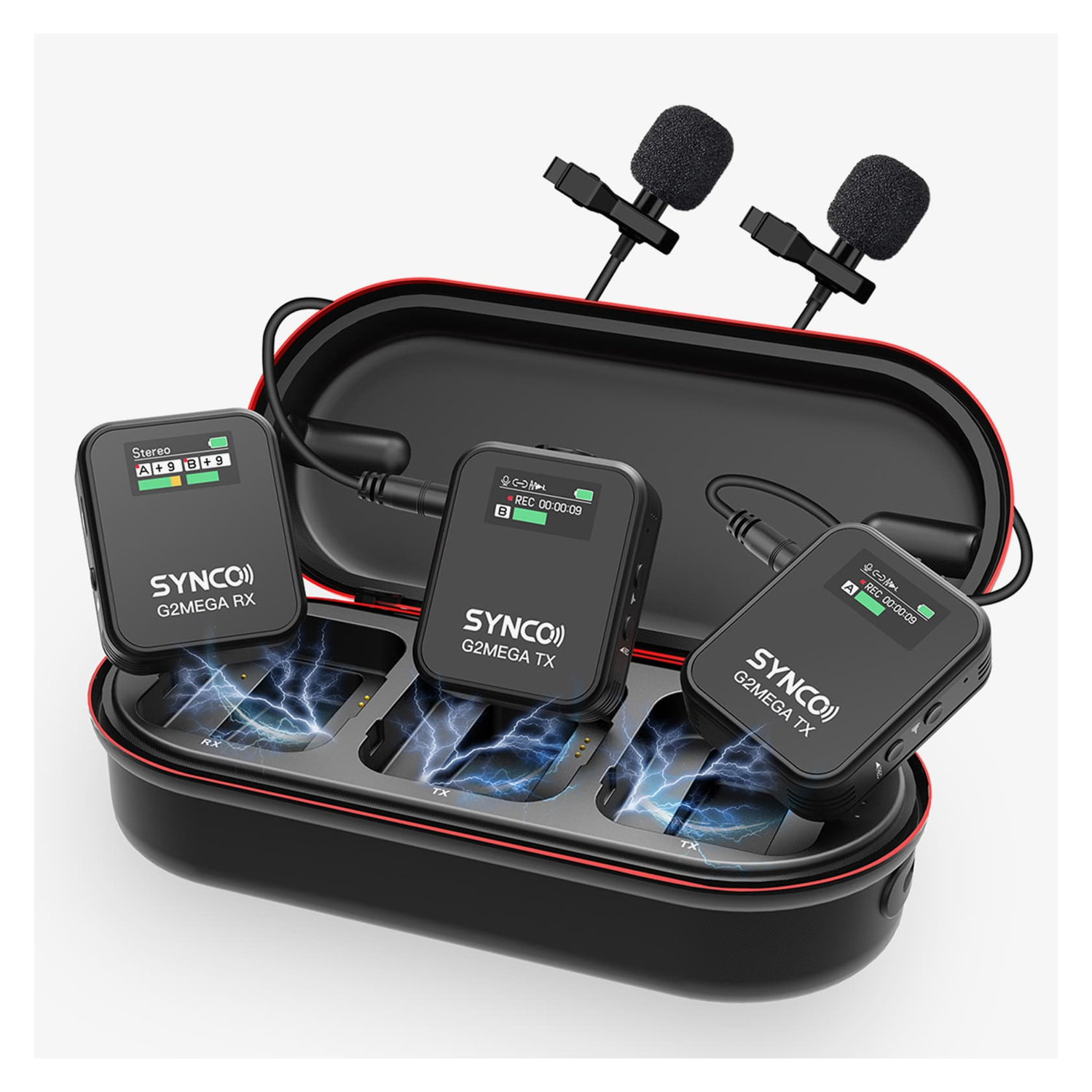 SYNCO Wireless Lavalier Microphone, G2A2 MEGA lav mic with Charging Case 8 GB Onboard Recording 24H 656ft Video Recording Streaming for