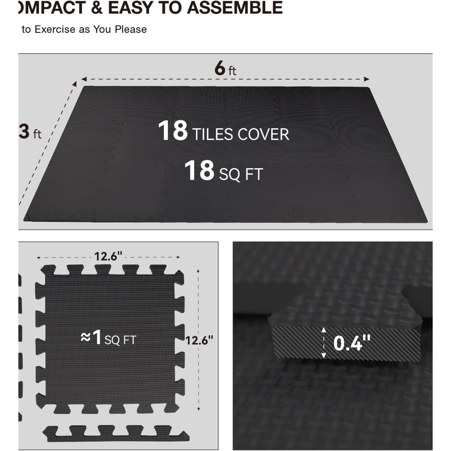 Mehiaz 18 Tiles Gym Floor Mat, EVA Foam Puzzle Gym Mat, High-Density Interlocking Foam Floor Tiles for Home Gym, Play Workout Garage Kitchen