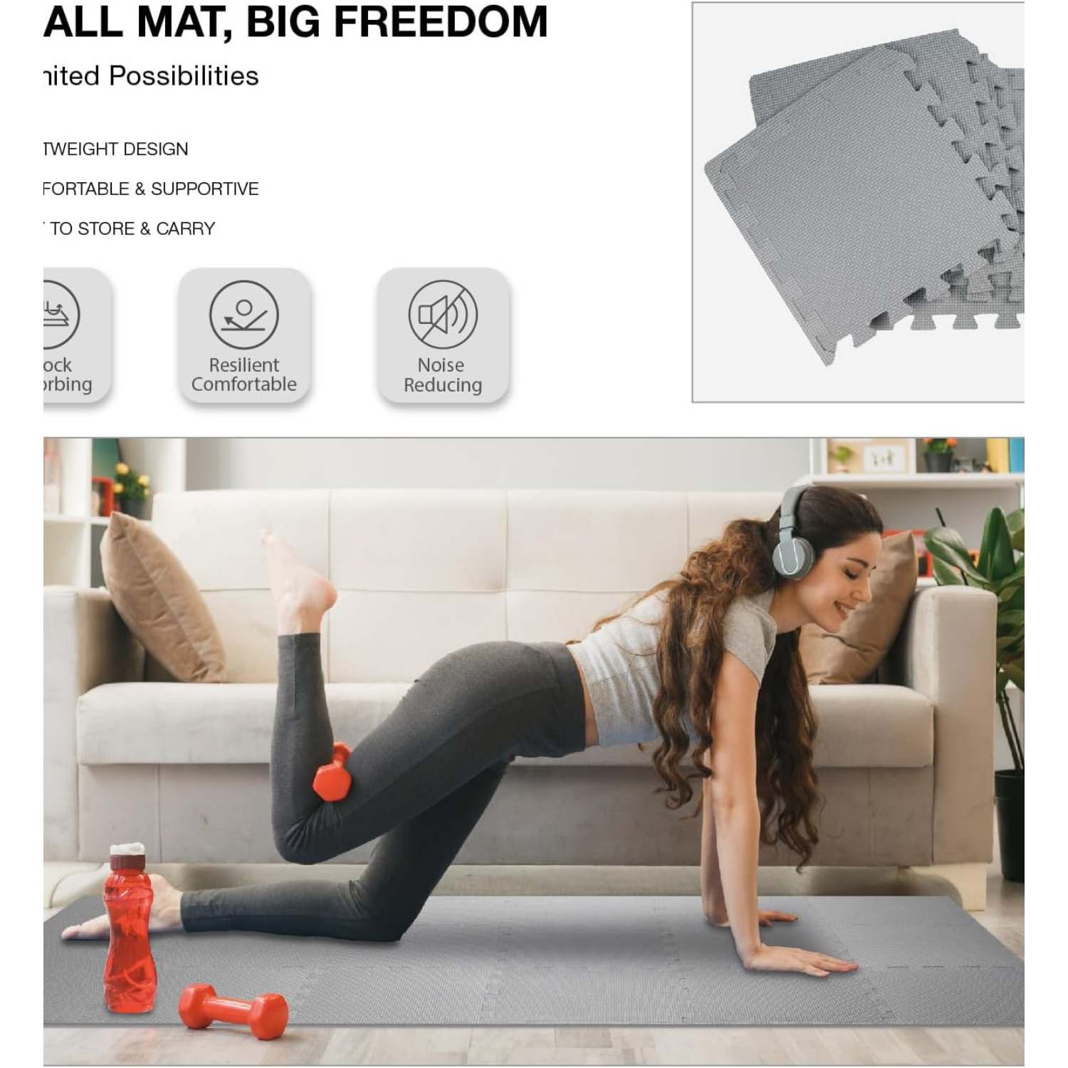 Mehiaz 18 Tiles Gym Floor Mat, EVA Foam Puzzle Gym Mat, High-Density Interlocking Foam Floor Tiles for Home Gym, Play Workout Garage Kitchen