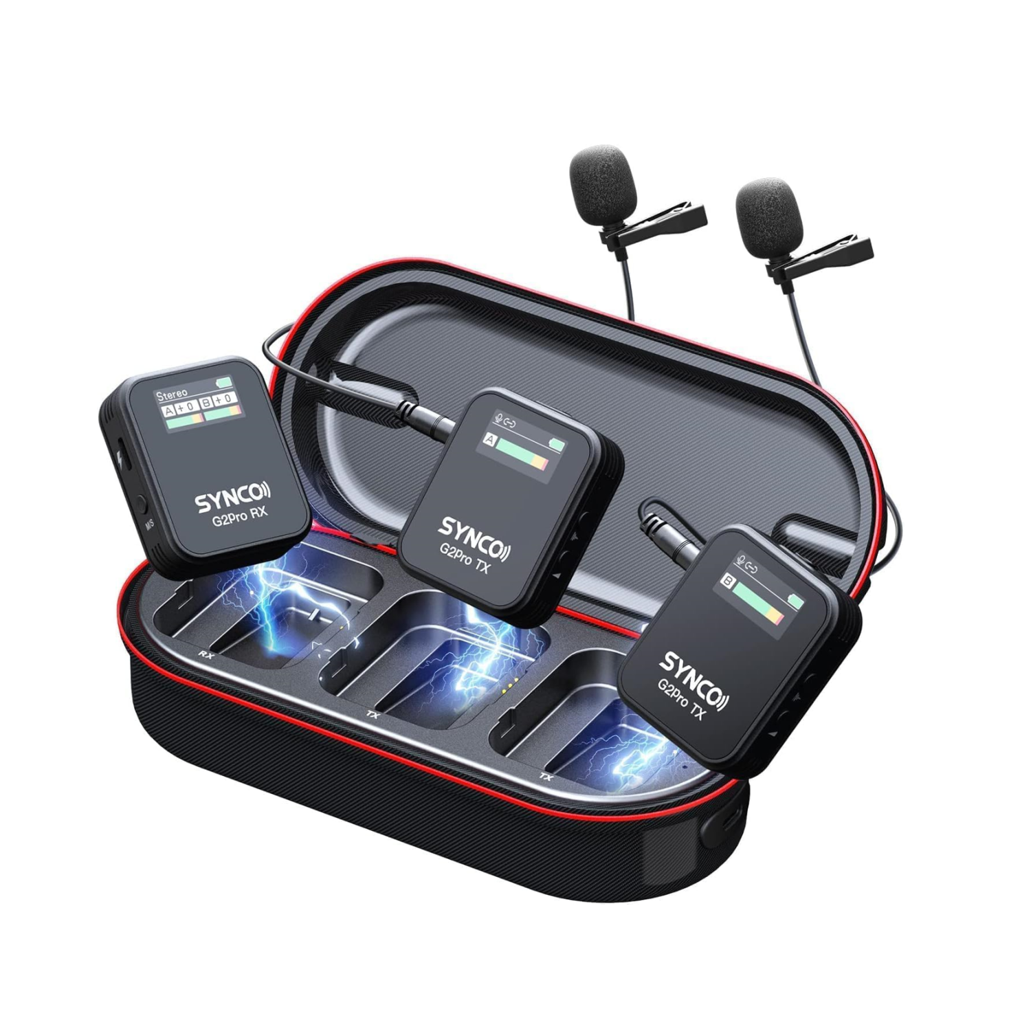 SYNCO – Micro-cravate sans fil, G2(A2) Pro 2.4G double micro-cravate avec étui 656 pi 8H pour Vlog Live Stream en ligne YouTube pour appareil photo