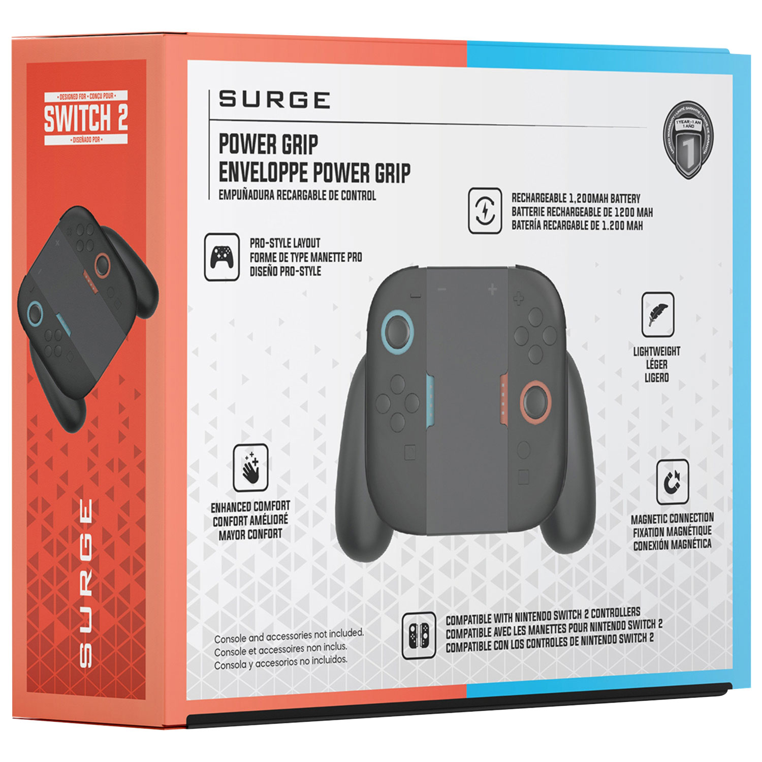 Enveloppe rechargeable Pro Controller Power Grip de Surge pour Switch 2 - Noir