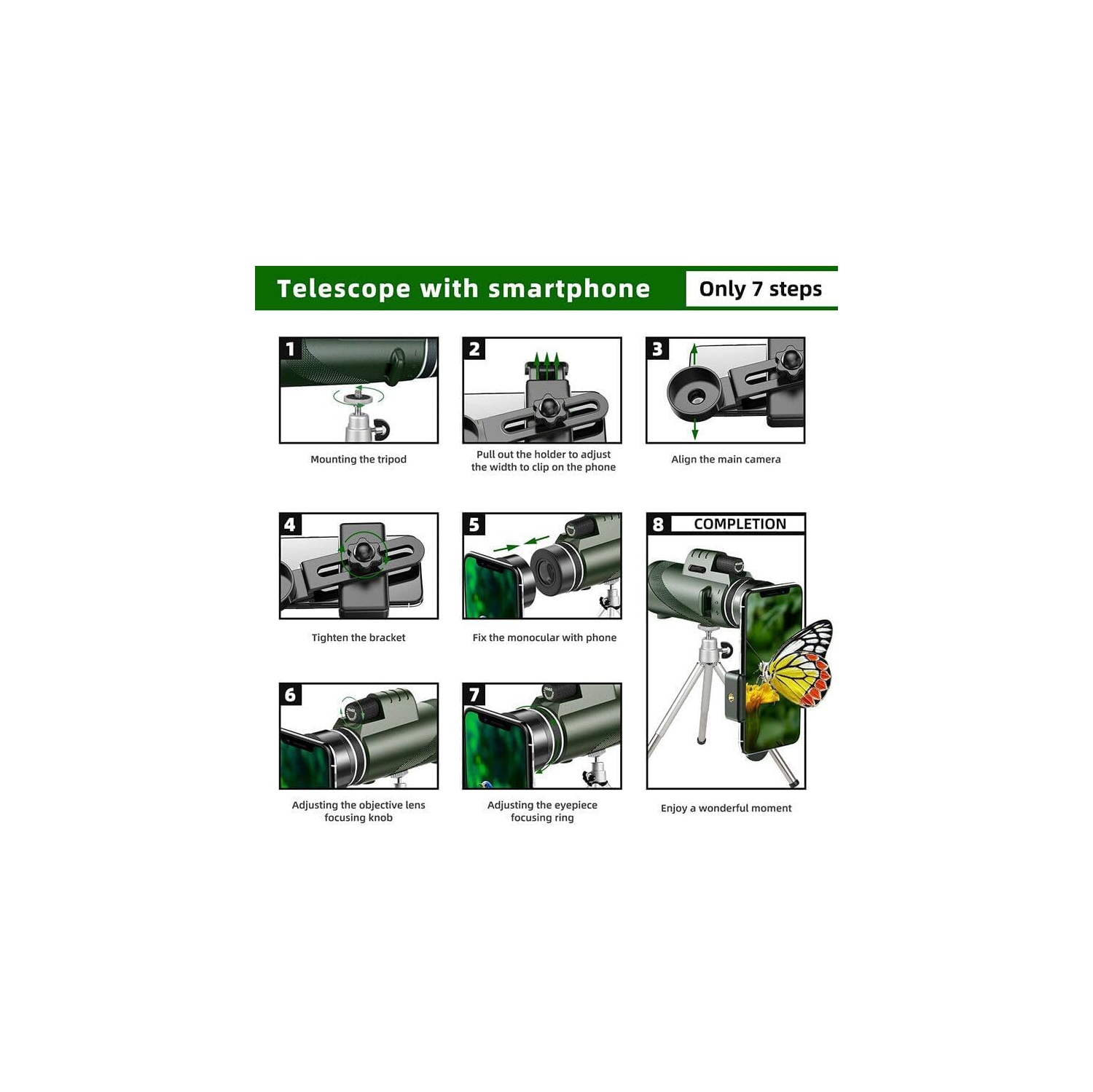 Outdoor, Monocular HD Monocular with Smartphone Adapter Monocular - Green