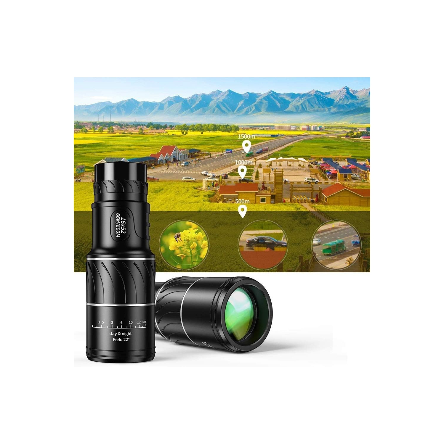 Monoculaire haute puissance 16X52 Télescope monoculaire compact étanche à double focale HD Télescope monoculaire de chasse