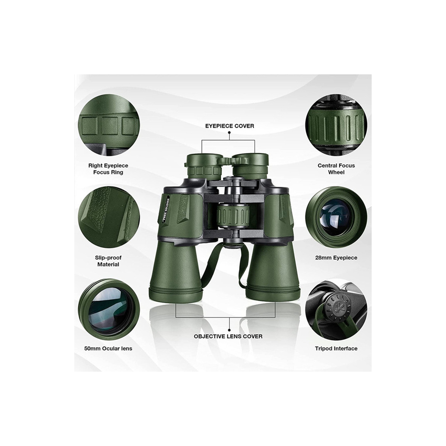 20x50 High Power HD Binoculars, Professional Military Compact Waterproof Binoculars, Outdoor Travel Binoculars - Army Green